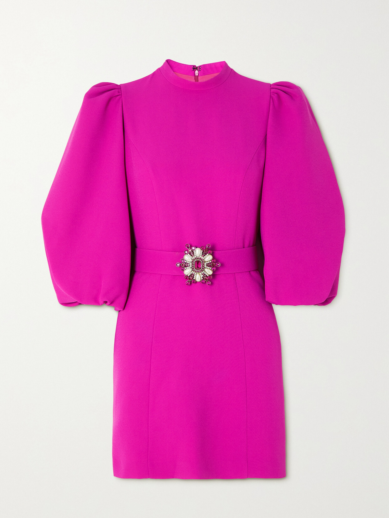 Andrew Gn Embellished Belted Crepe Mini Dress In Purple