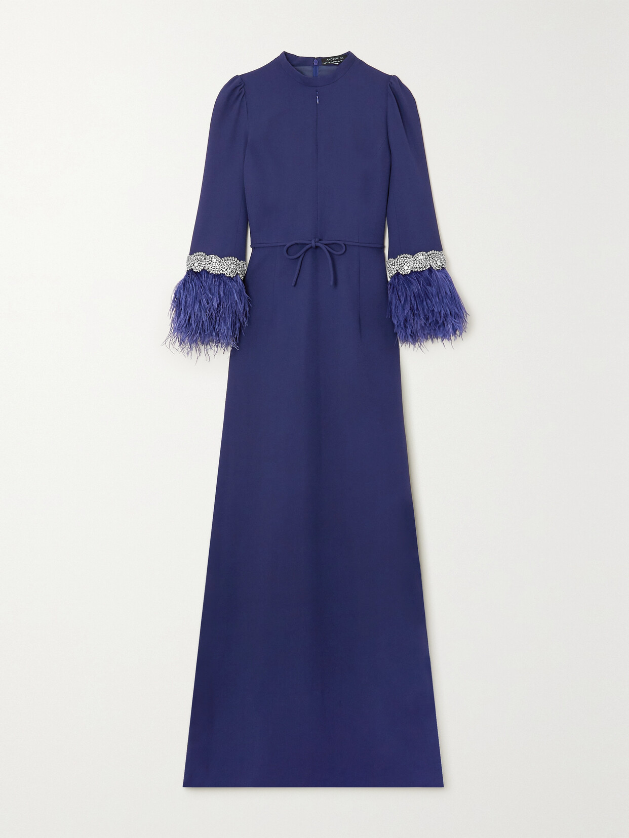 Andrew Gn - Embellished Feather-trimmed Cady Gown - Blue