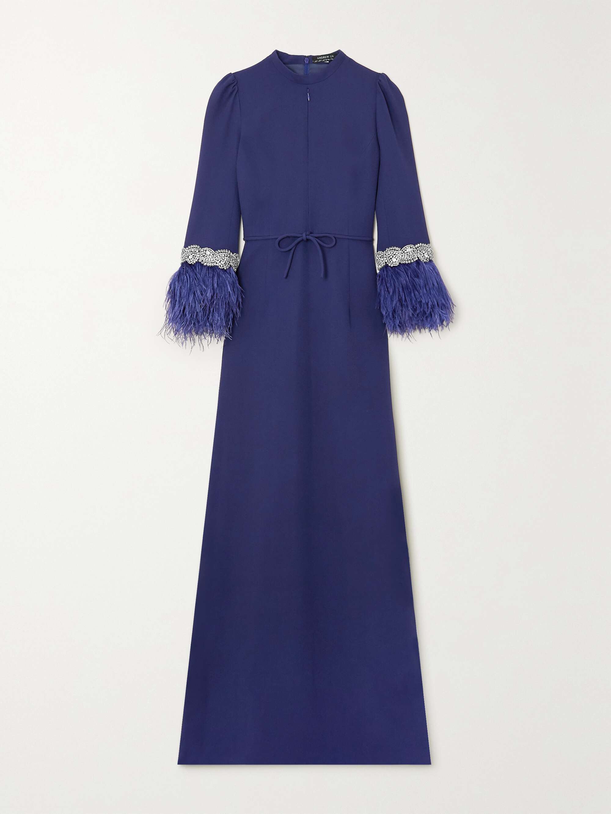 Navy Embellished feather-trimmed cady gown | ANDREW GN | NET-A-PORTER