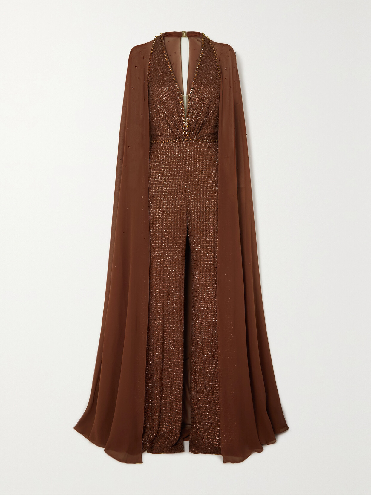 Jenny Packham - Cape-effect Embellished Tulle Jumpsuit - Gold