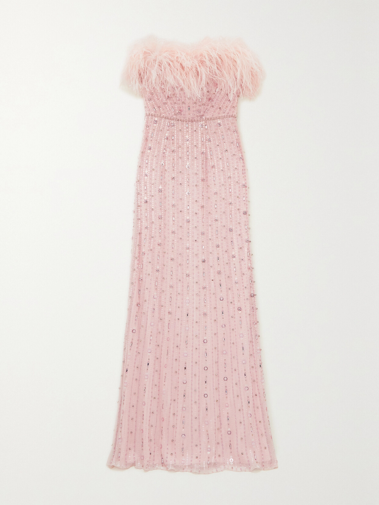 Jenny Packham - Feather-trimmed Embellished Tulle Gown - Rose gold