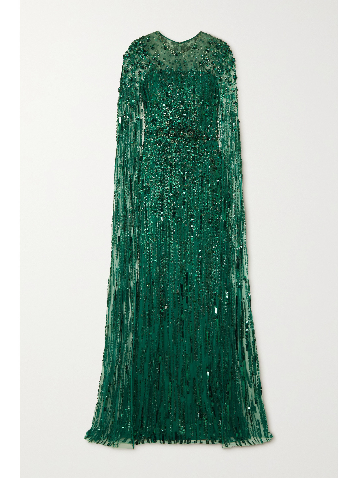 Jenny Packham - Cape-effect Sequined Tulle Gown - Green