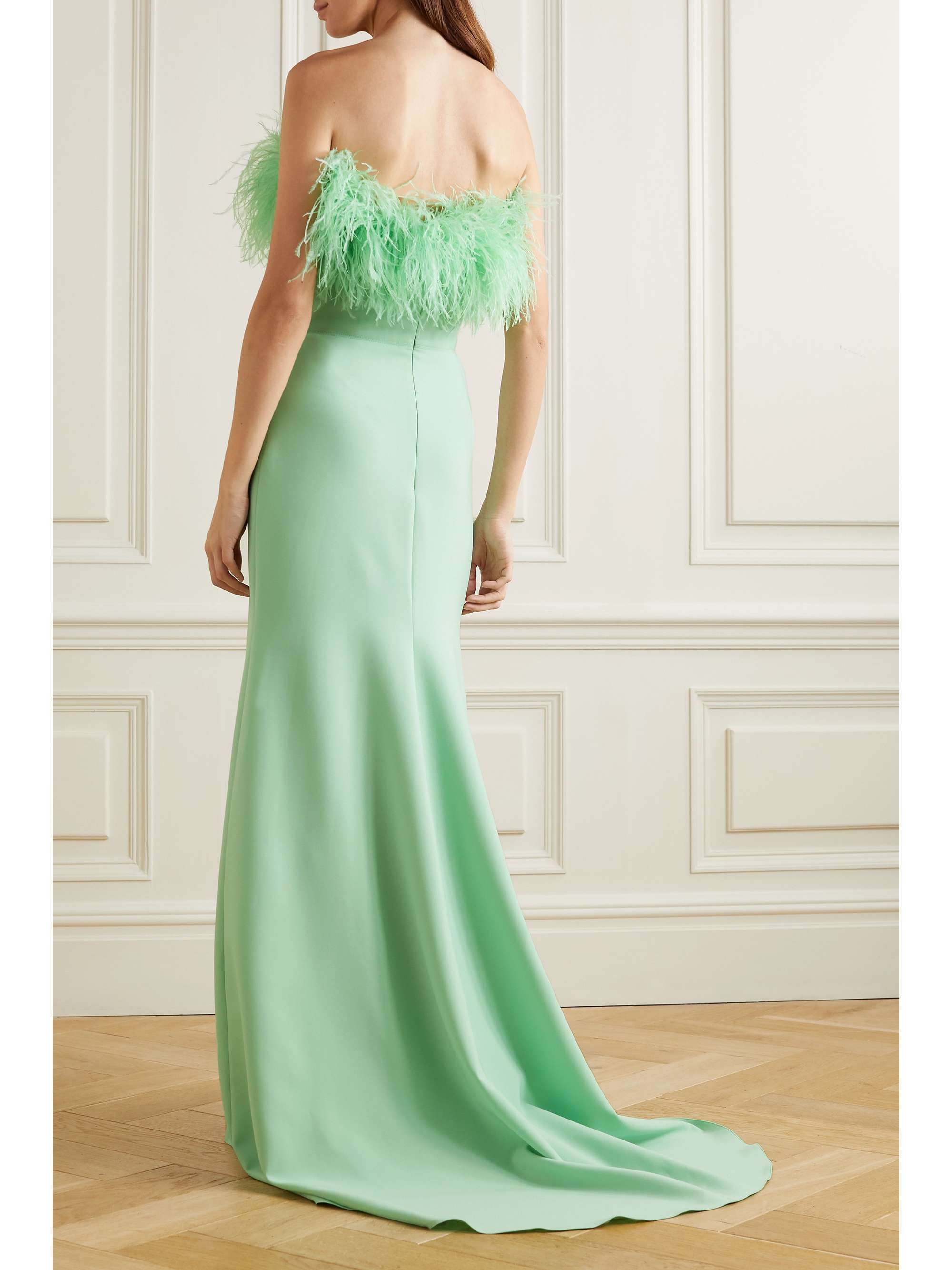 JENNY PACKHAM 羽毛缀饰绉纱抹胸礼服