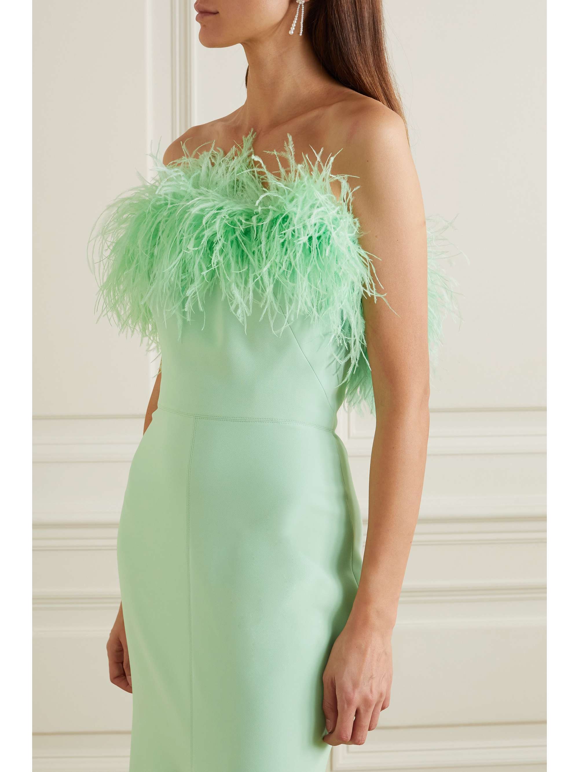 JENNY PACKHAM 羽毛缀饰绉纱抹胸礼服