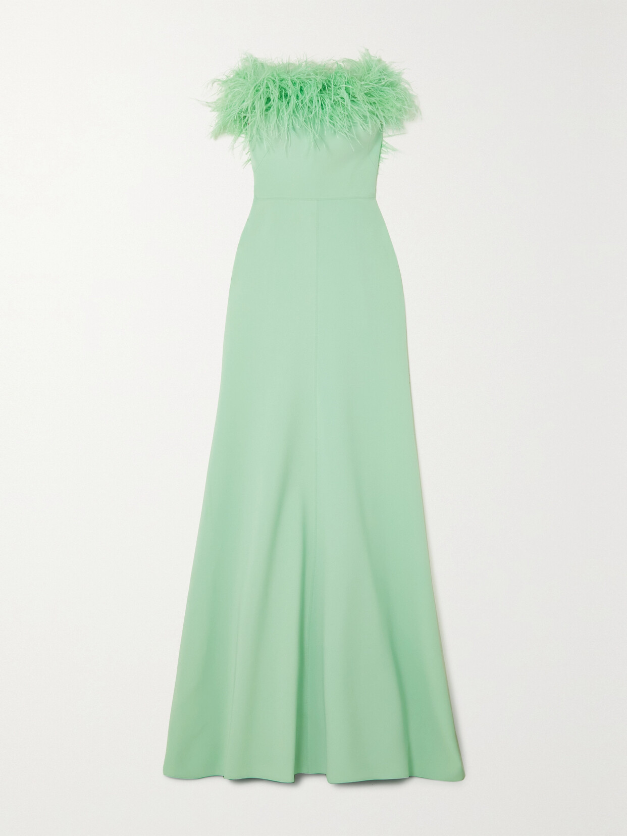 Jenny Packham - Strapless Feather-trimmed Crepe Gown - Green