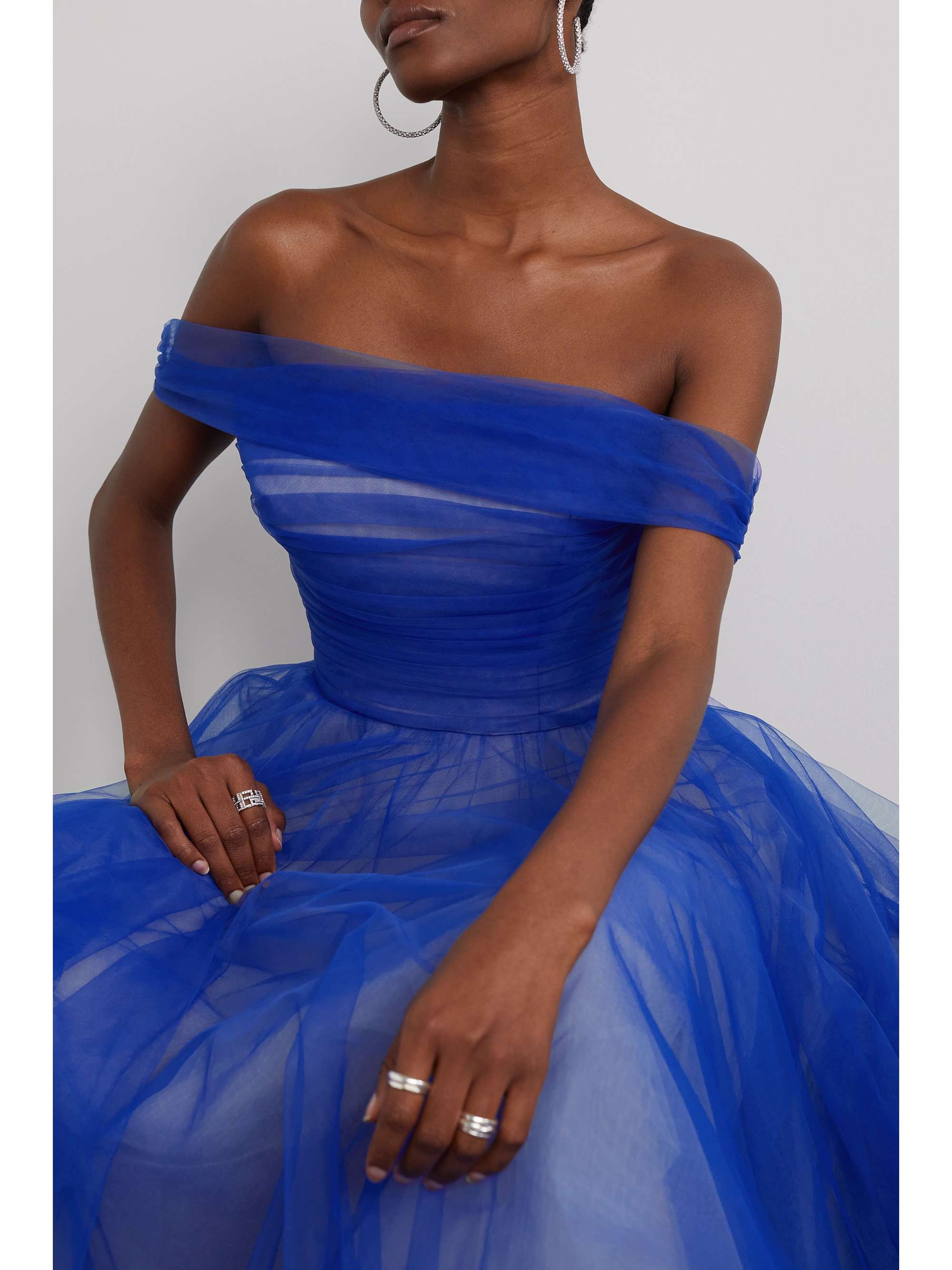 JENNY PACKHAM Off-the-shoulder pleated tulle gown