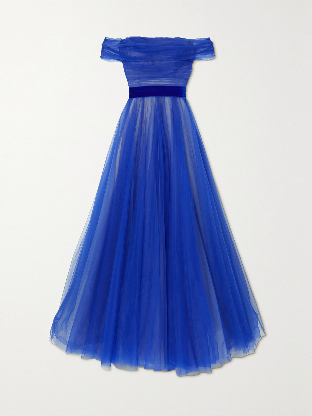 Jenny Packham - Off-the-shoulder Pleated Tulle Gown - Blue