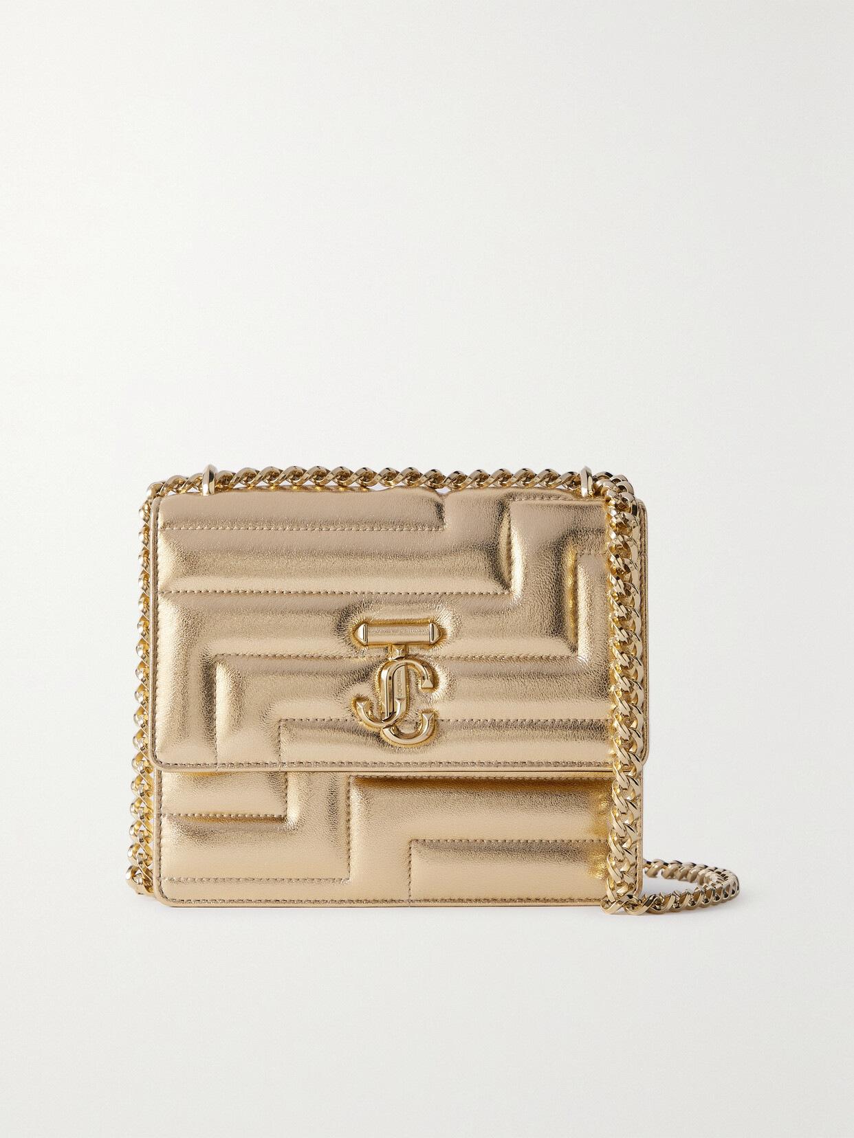 JIMMY CHOO AVENUE QUAD QUILTED METALLIC LEATHER SHOULDER BAG