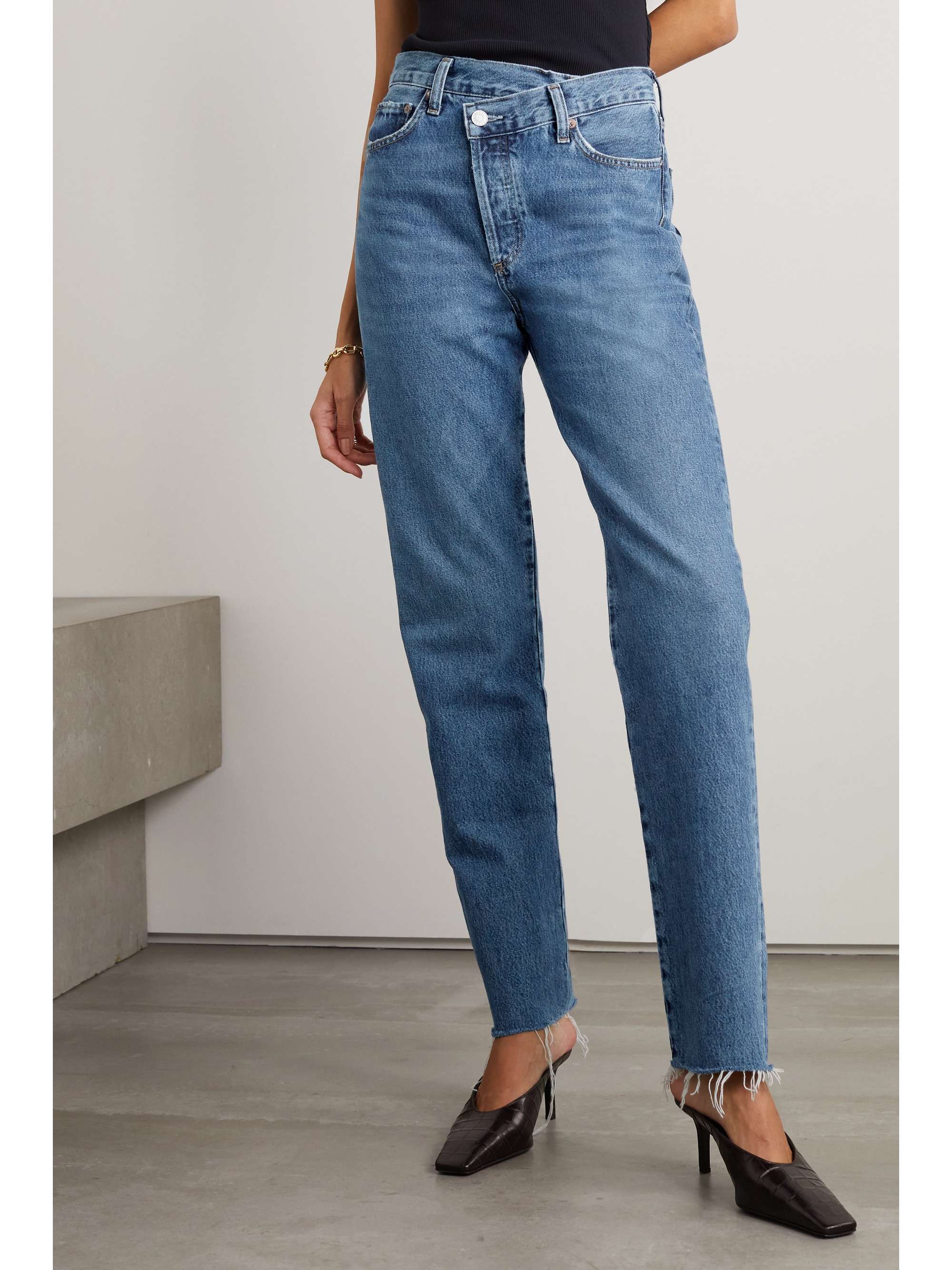 AGOLDE Criss Cross frayed highrise straightleg organic jeans NETAPORTER