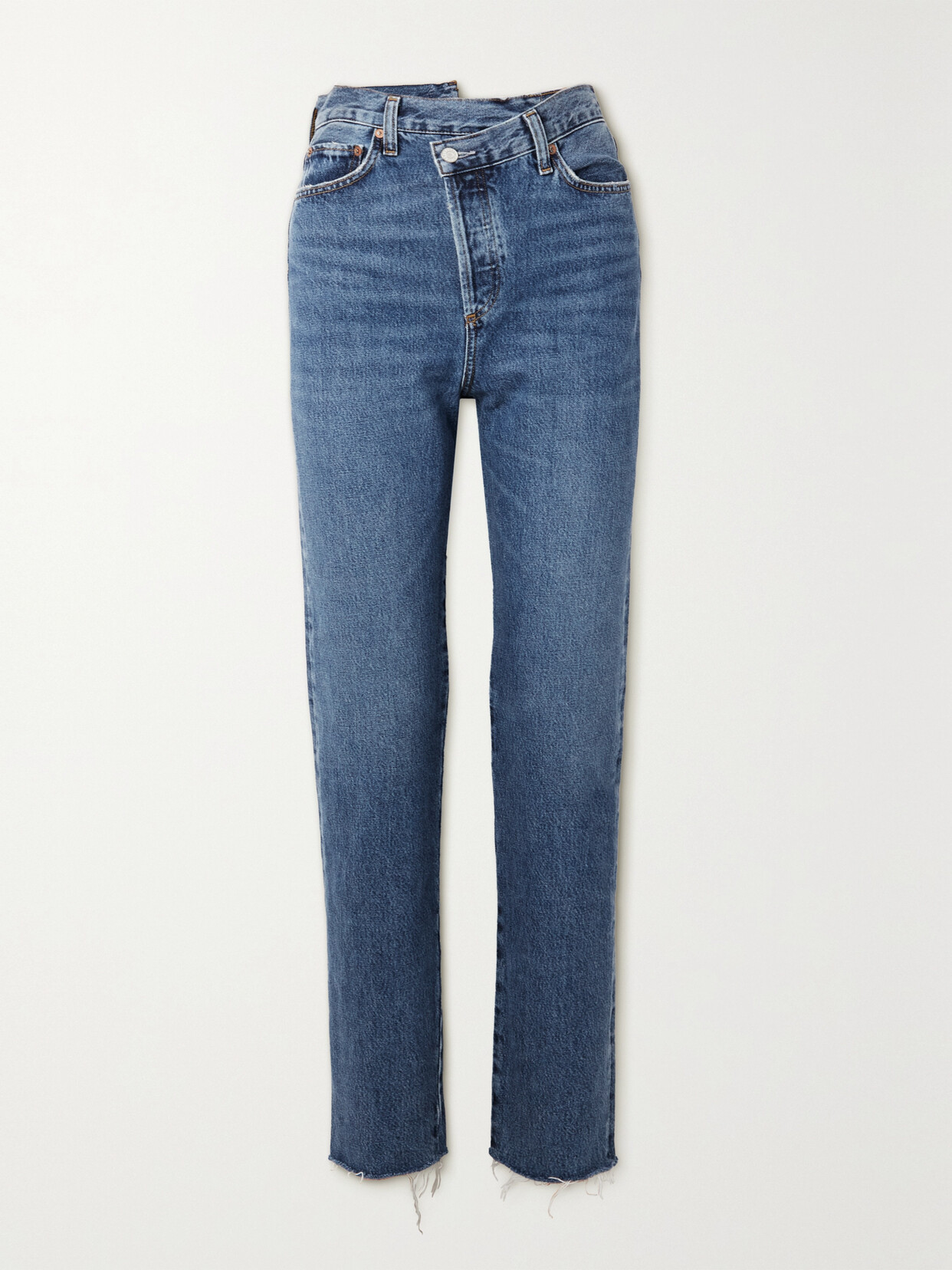 AGOLDE Criss Cross Frayed High-rise Straight-leg Organic Jeans - Blue
