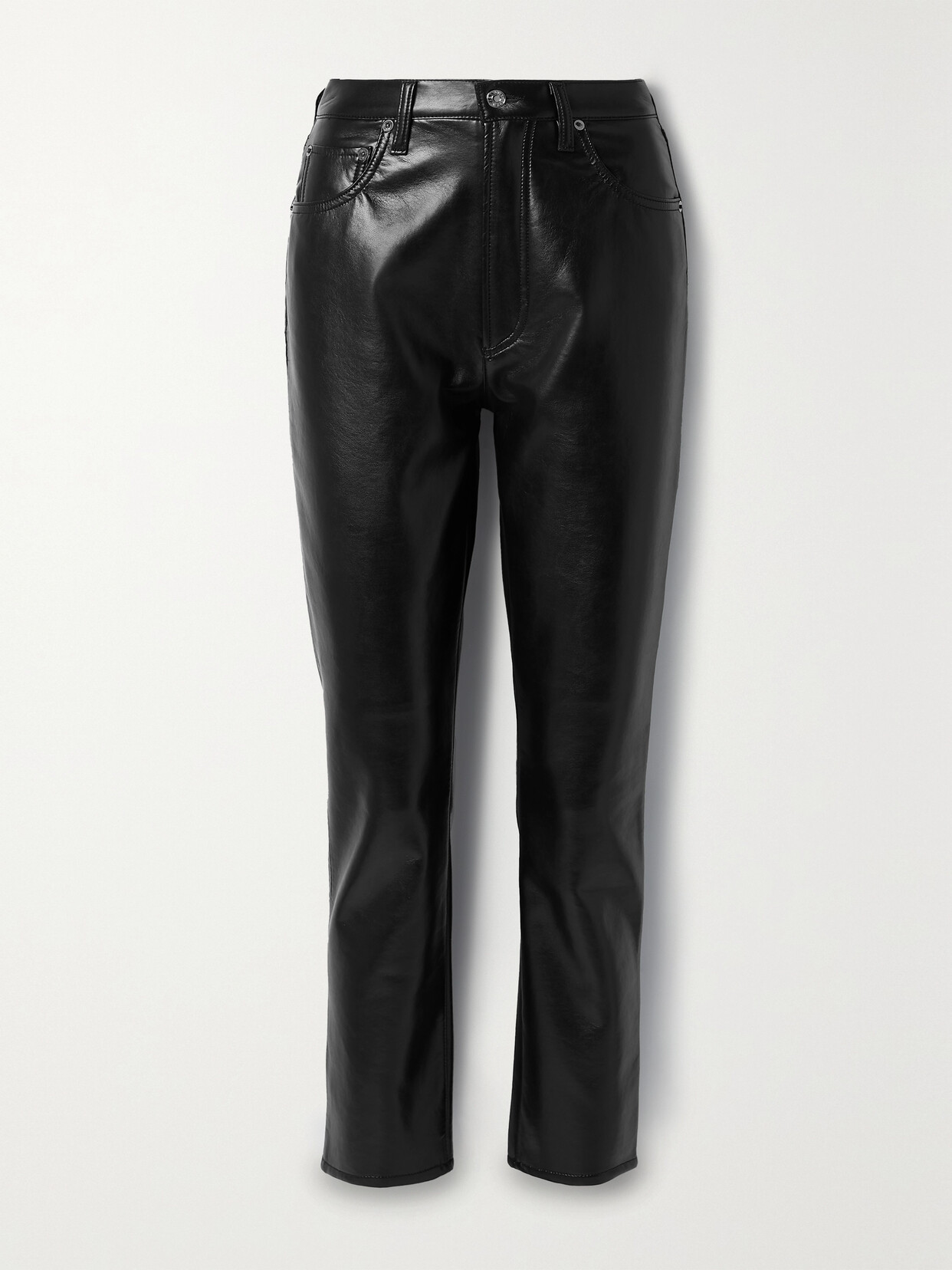 AGOLDE Riley Long Recycled Leather-blend Straight-leg Pants - Black