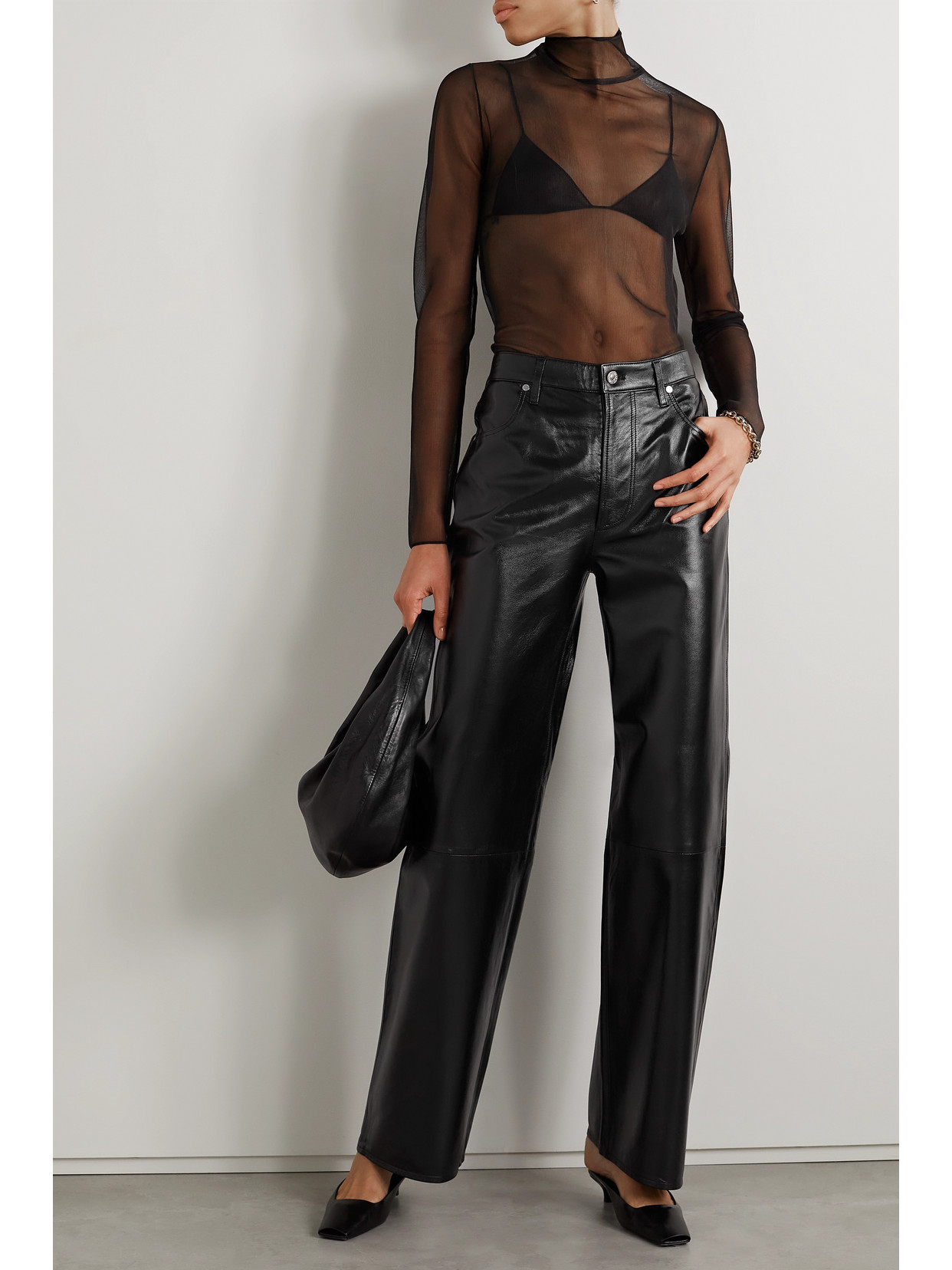 Shop Citizens Of Humanity Annina Patent-leather Wide-leg Pants In Black