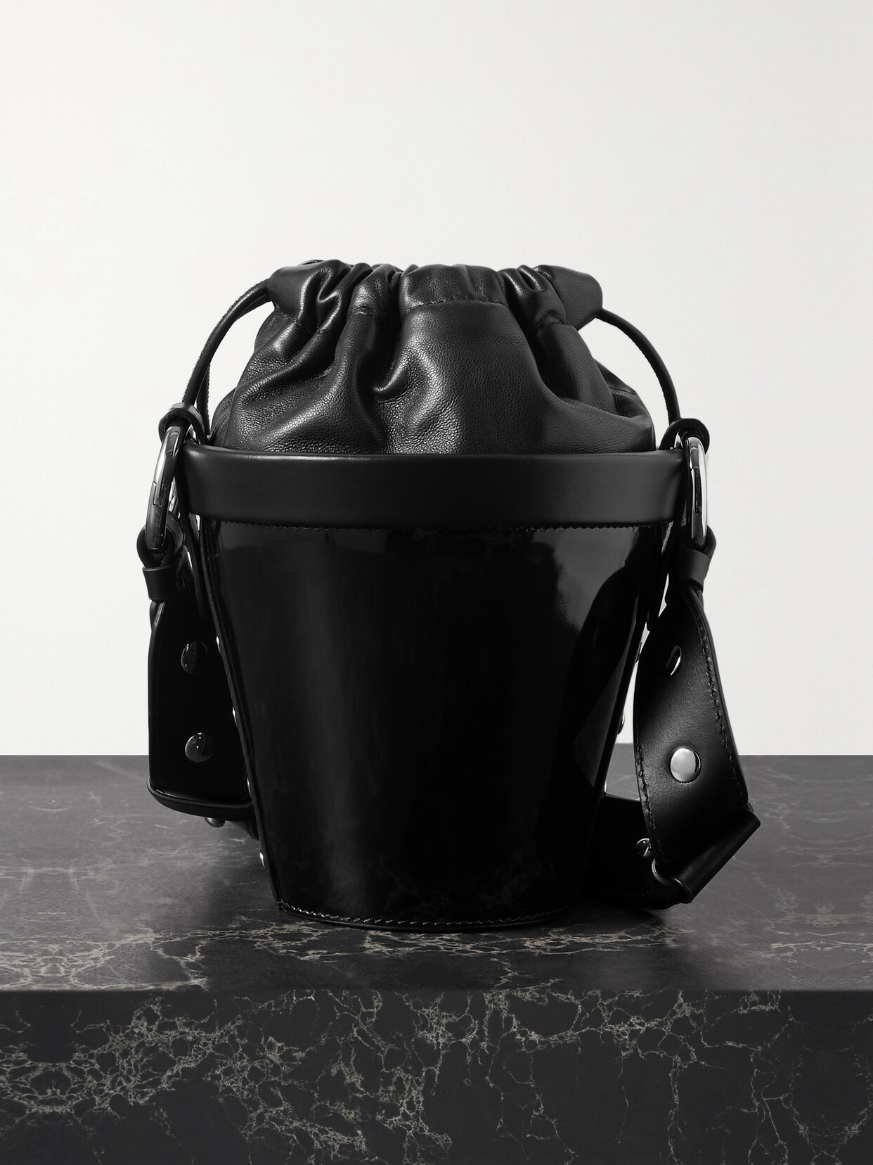 Maison Margiela - Patent And Textured-leather Shoulder Bag - Black