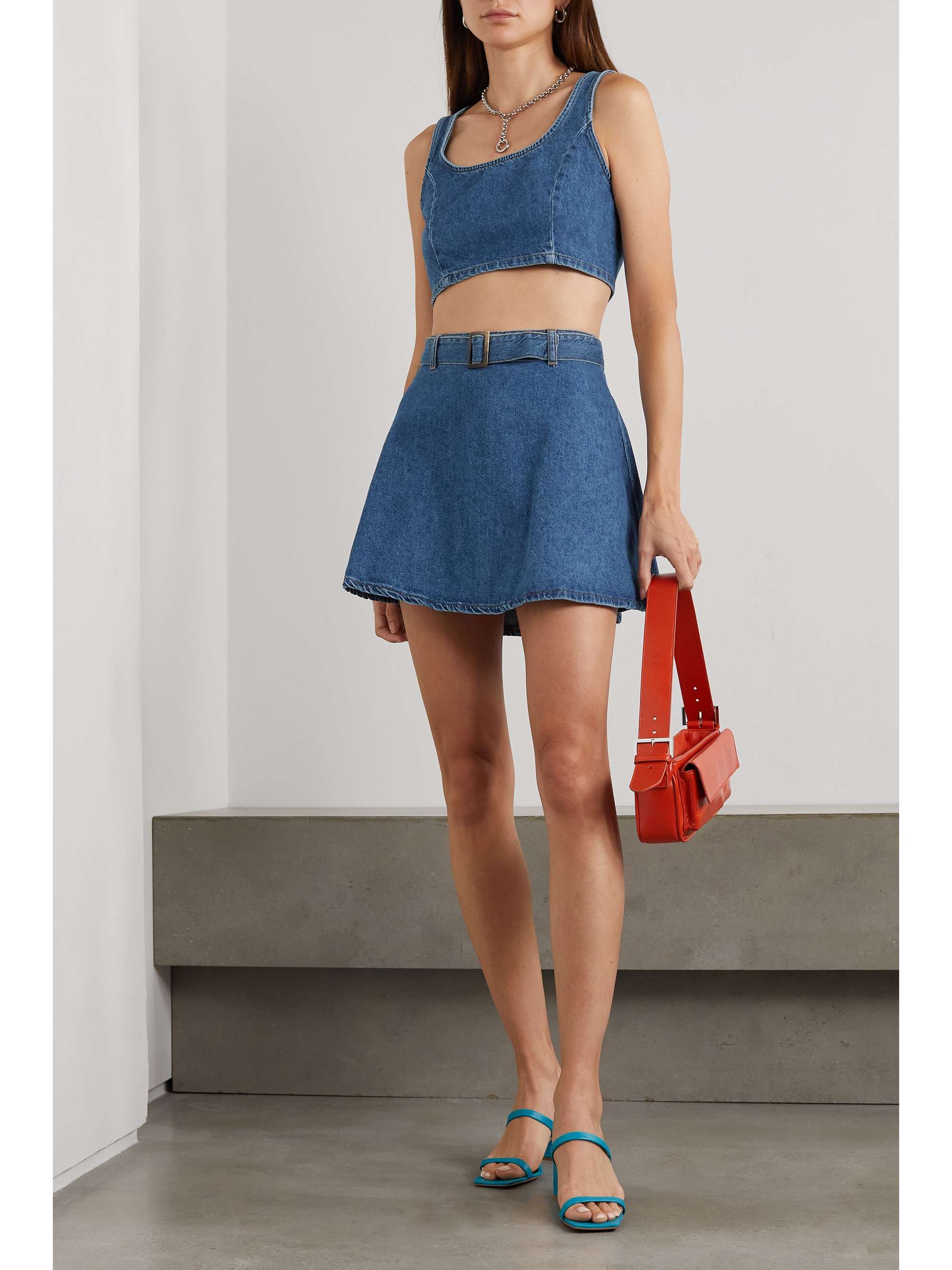 REFORMATION Anissa denim cropped top and mini skirt set