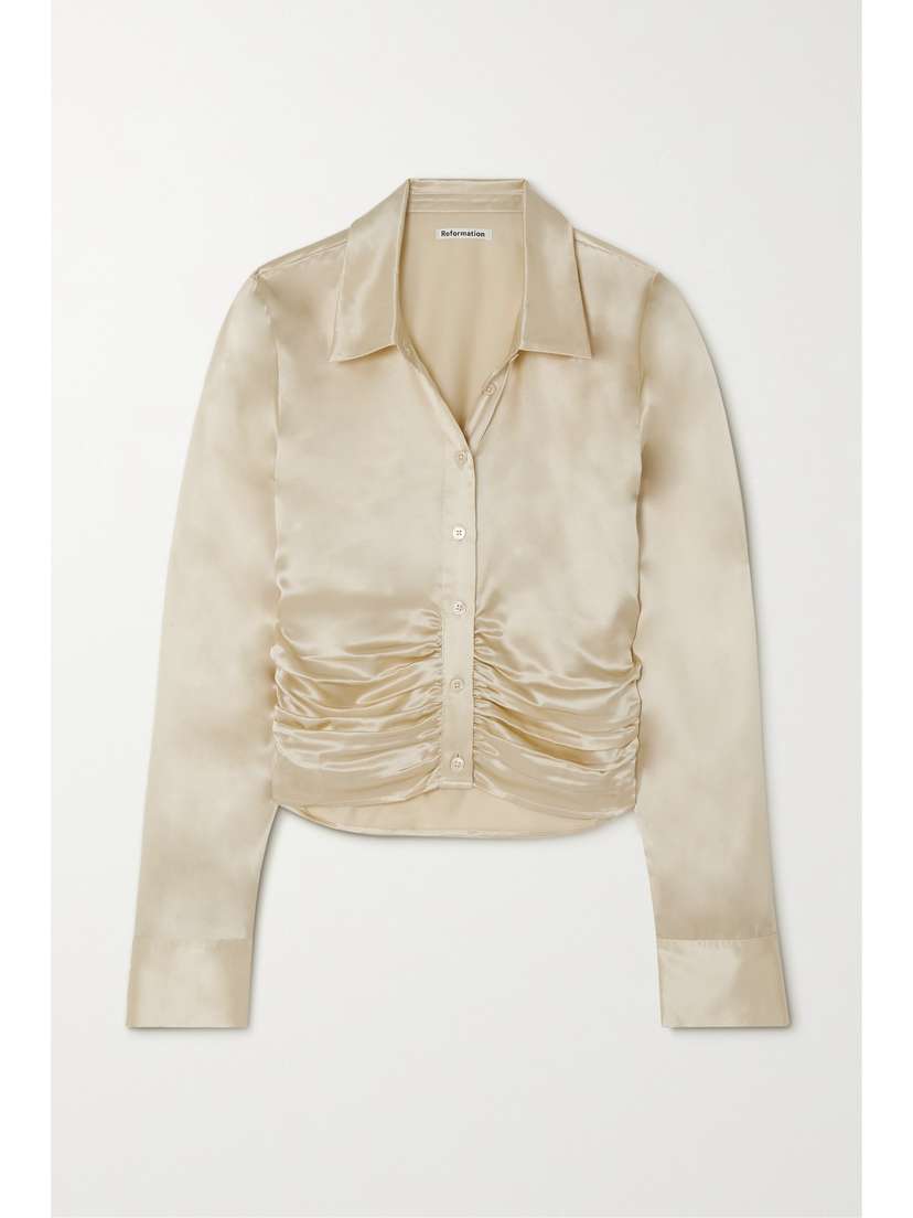 Reformation Kendall Gathered Silk-satin Blouse