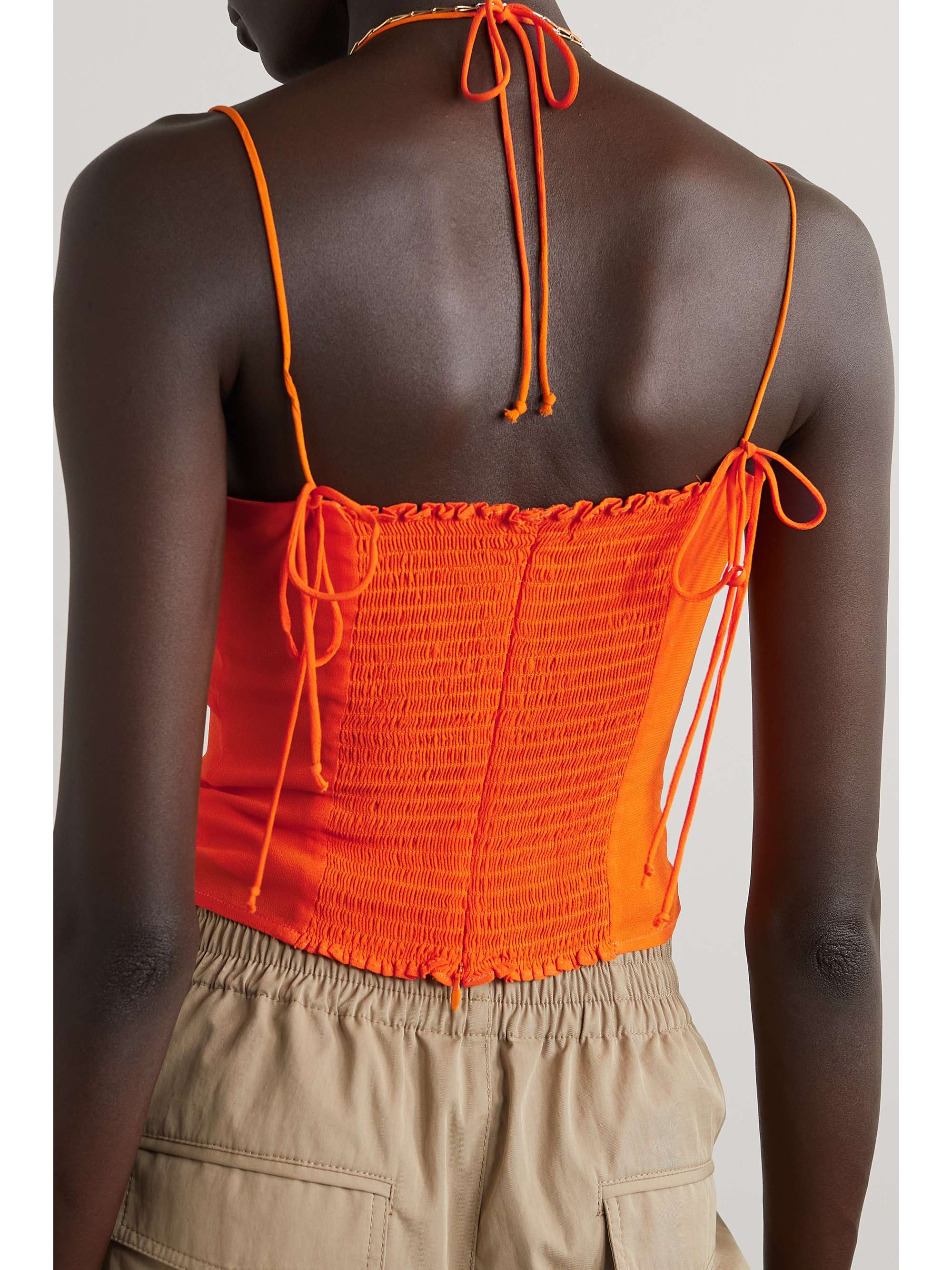 REFORMATION Octavia shirred georgette halterneck top