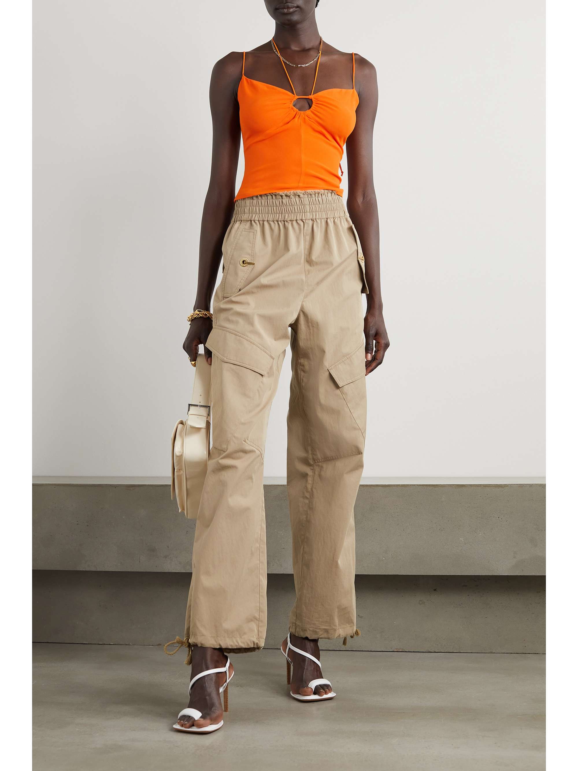 REFORMATION Octavia shirred georgette halterneck top