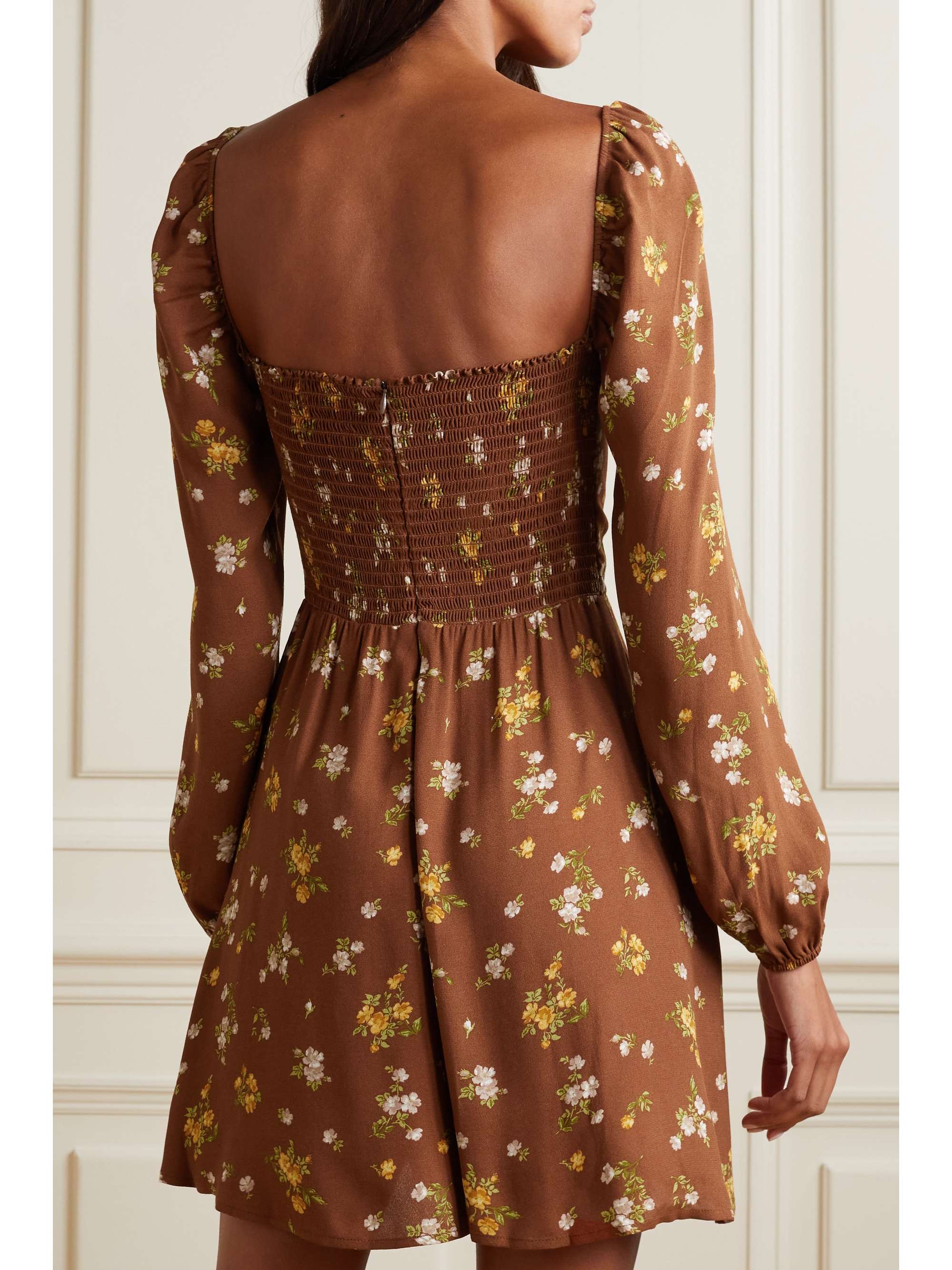 REFORMATION Mochi shirred floral-print crepe mini dress