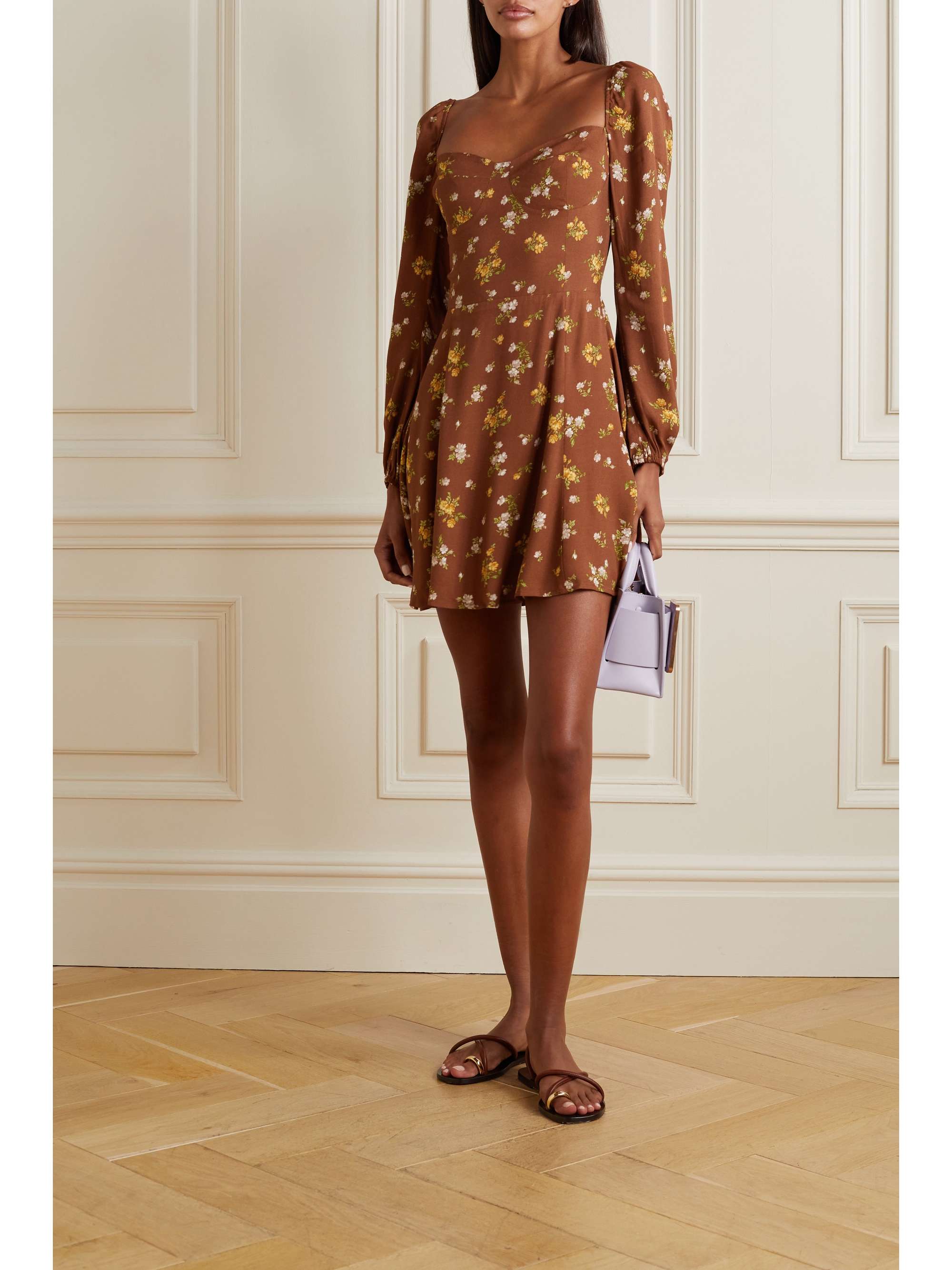 REFORMATION Mochi shirred floral-print crepe mini dress