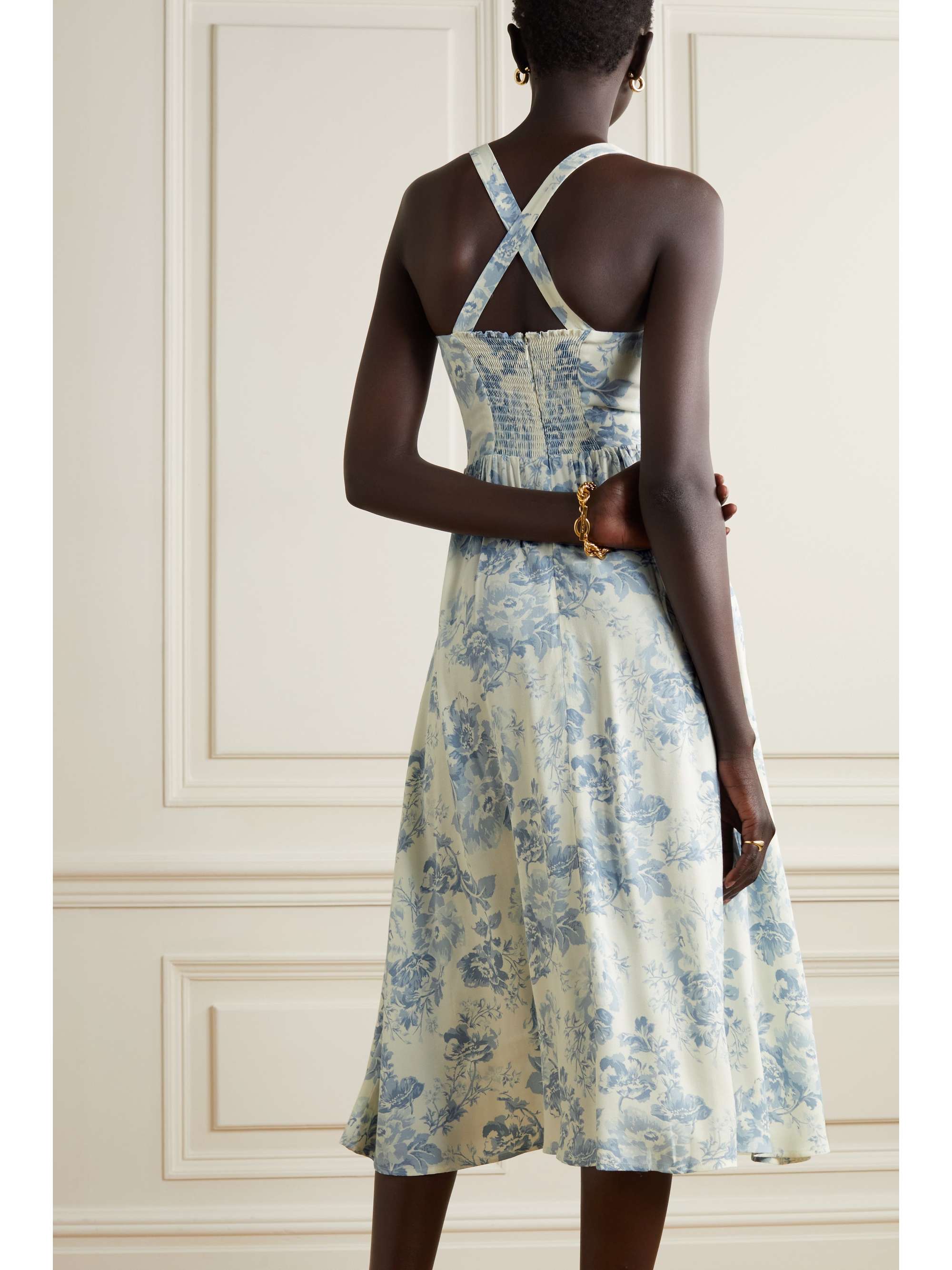 REFORMATION Brixton shirred floral-print crepe midi dress