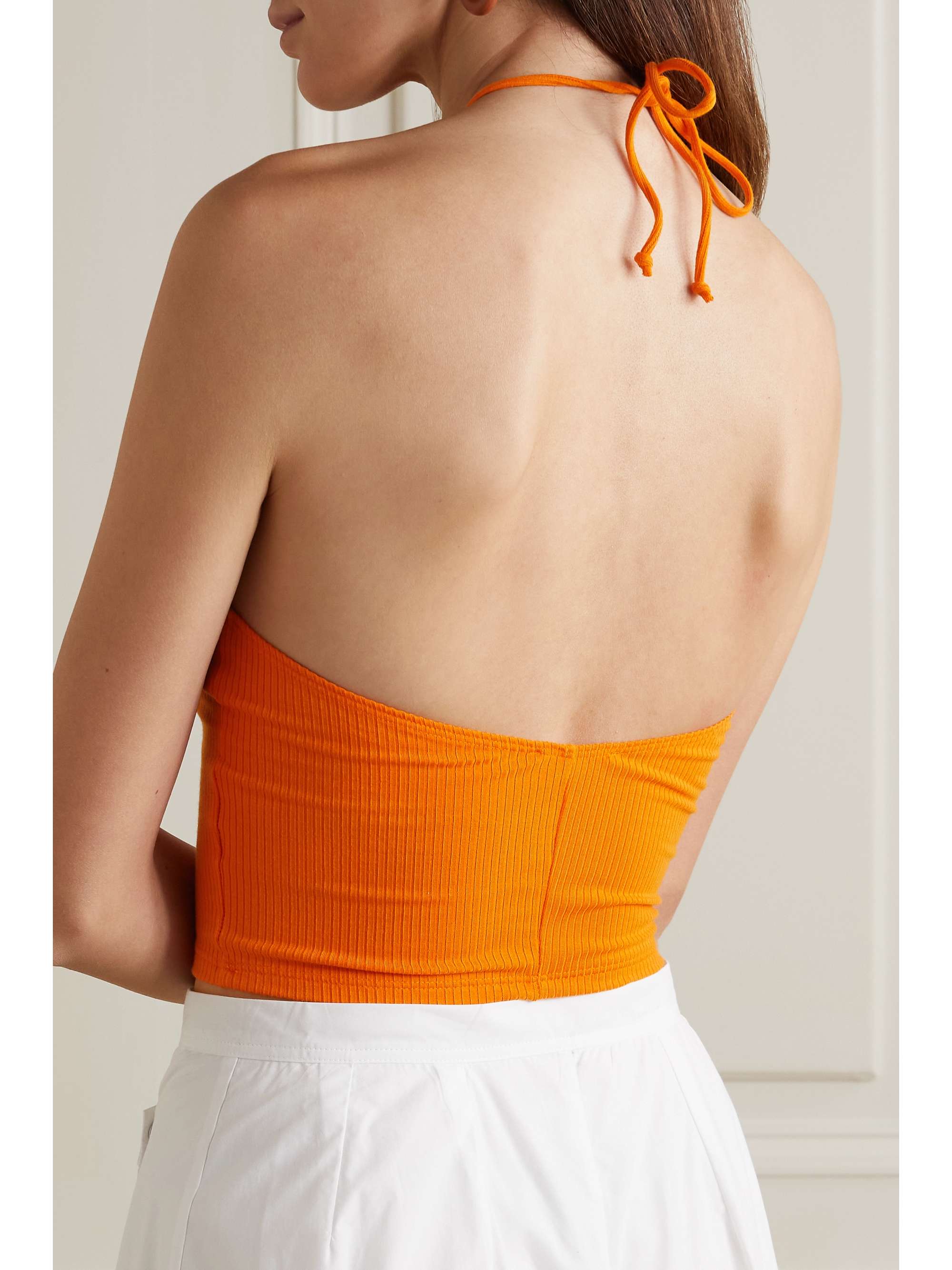 REFORMATION Aversa cropped ribbed stretch-knit halterneck top