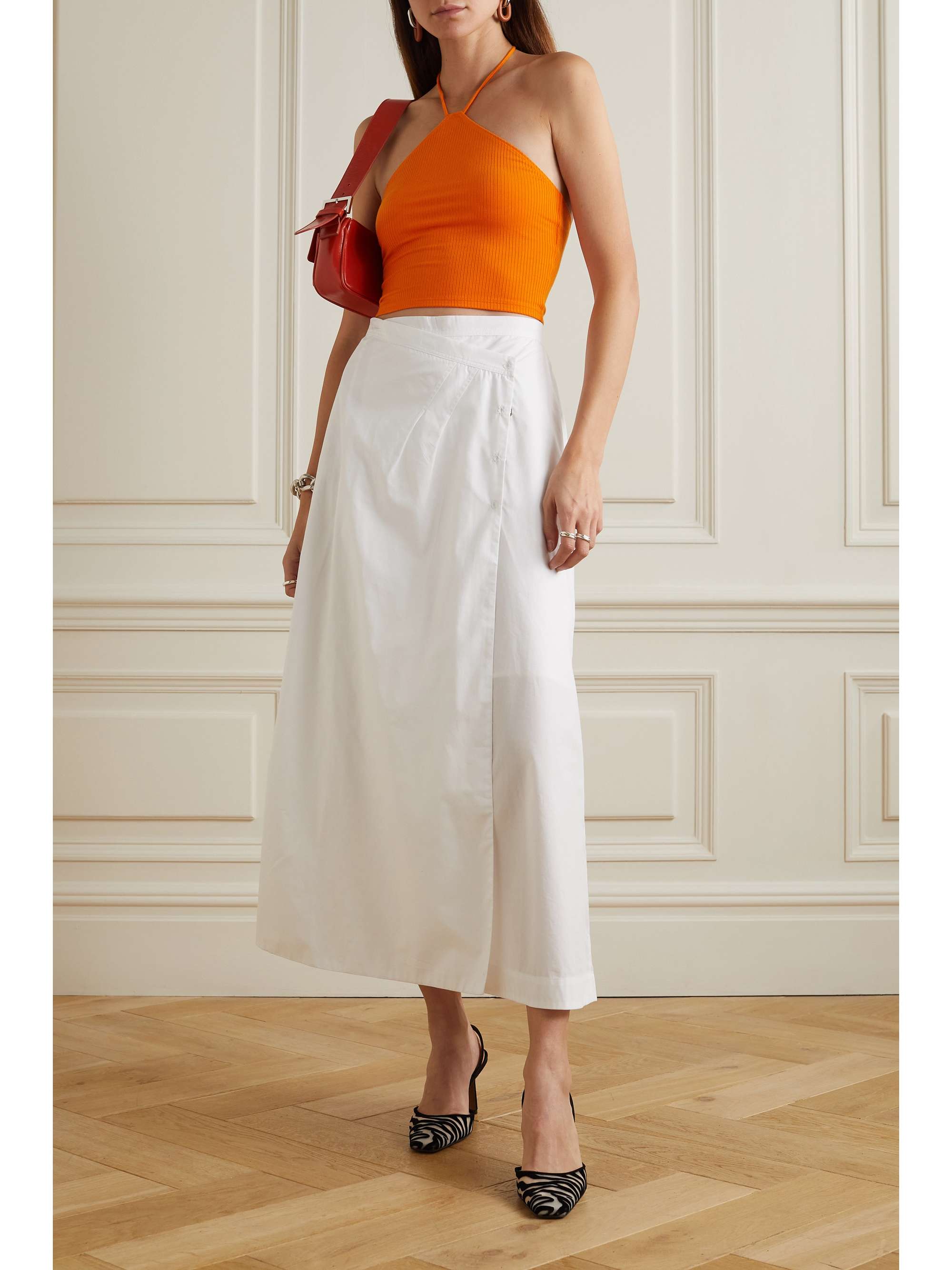 REFORMATION Aversa cropped ribbed stretch-knit halterneck top