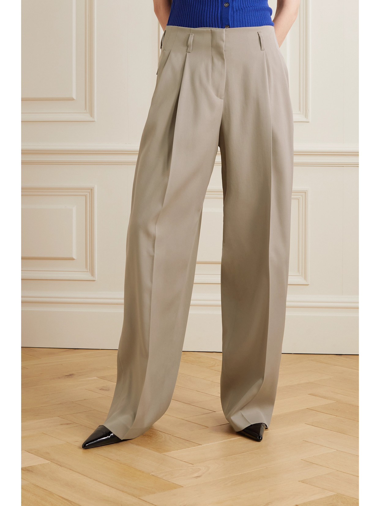 Shop Golden Goose Wool-gabardine Wide-leg Pants In Neutrals