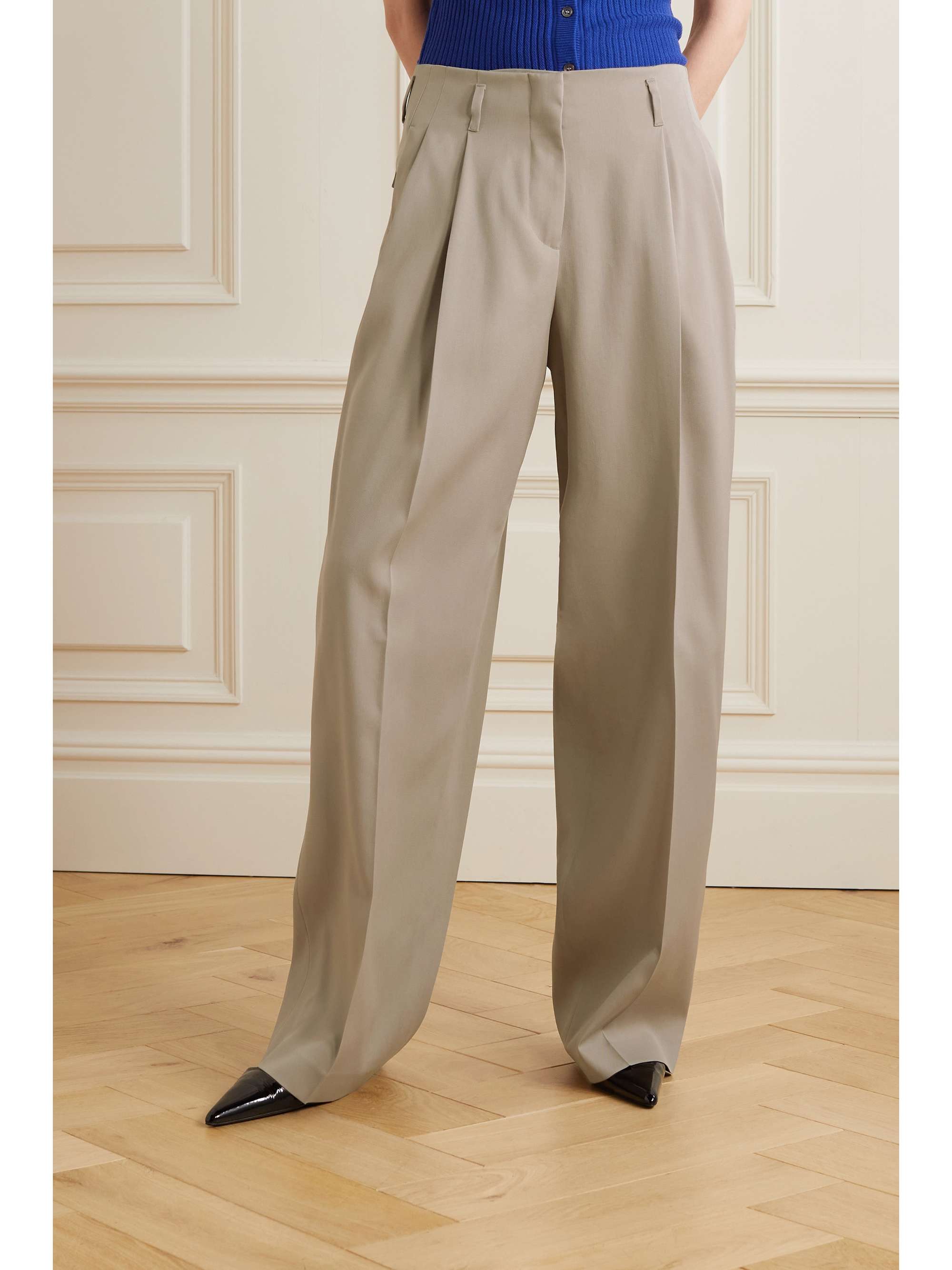 Wool-gabardine wide-leg pants - beige - IT36