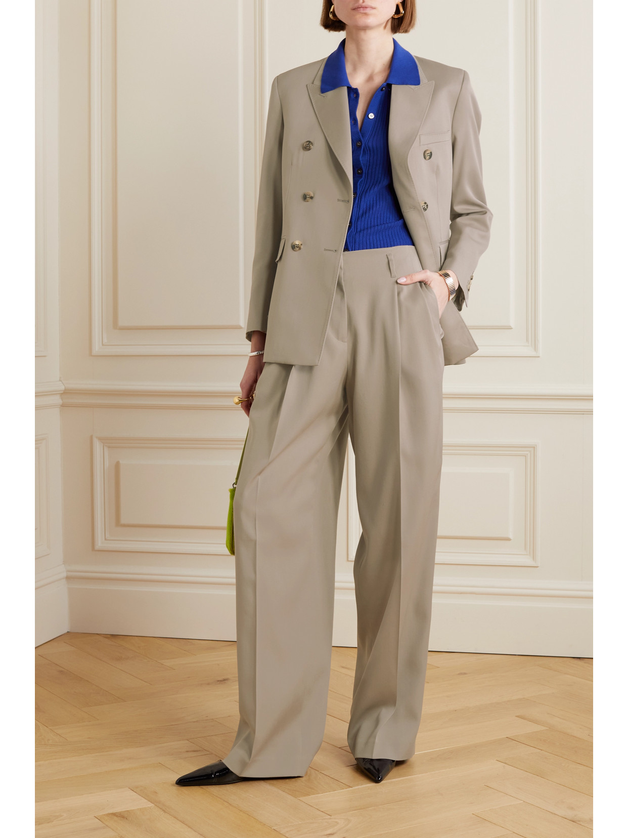 Shop Golden Goose Wool-gabardine Wide-leg Pants In Neutrals