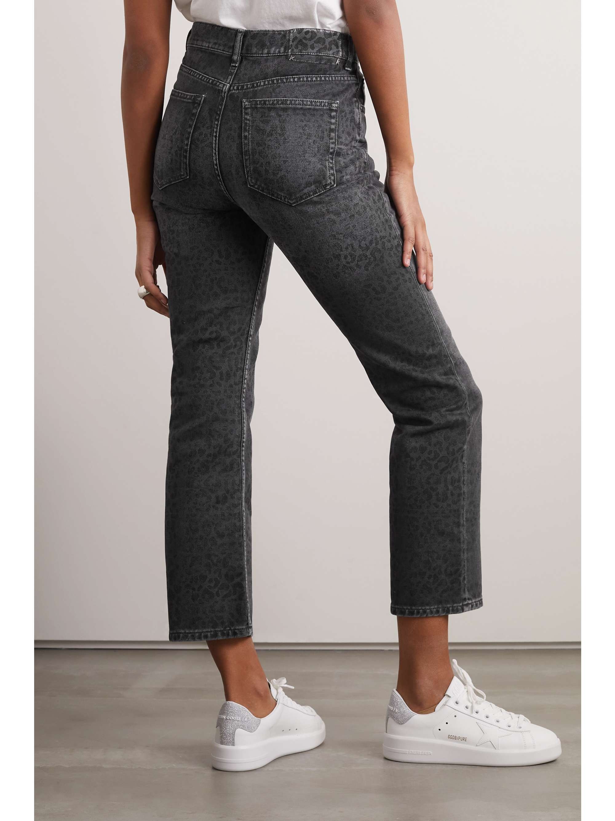 leopard print straight leg jeans