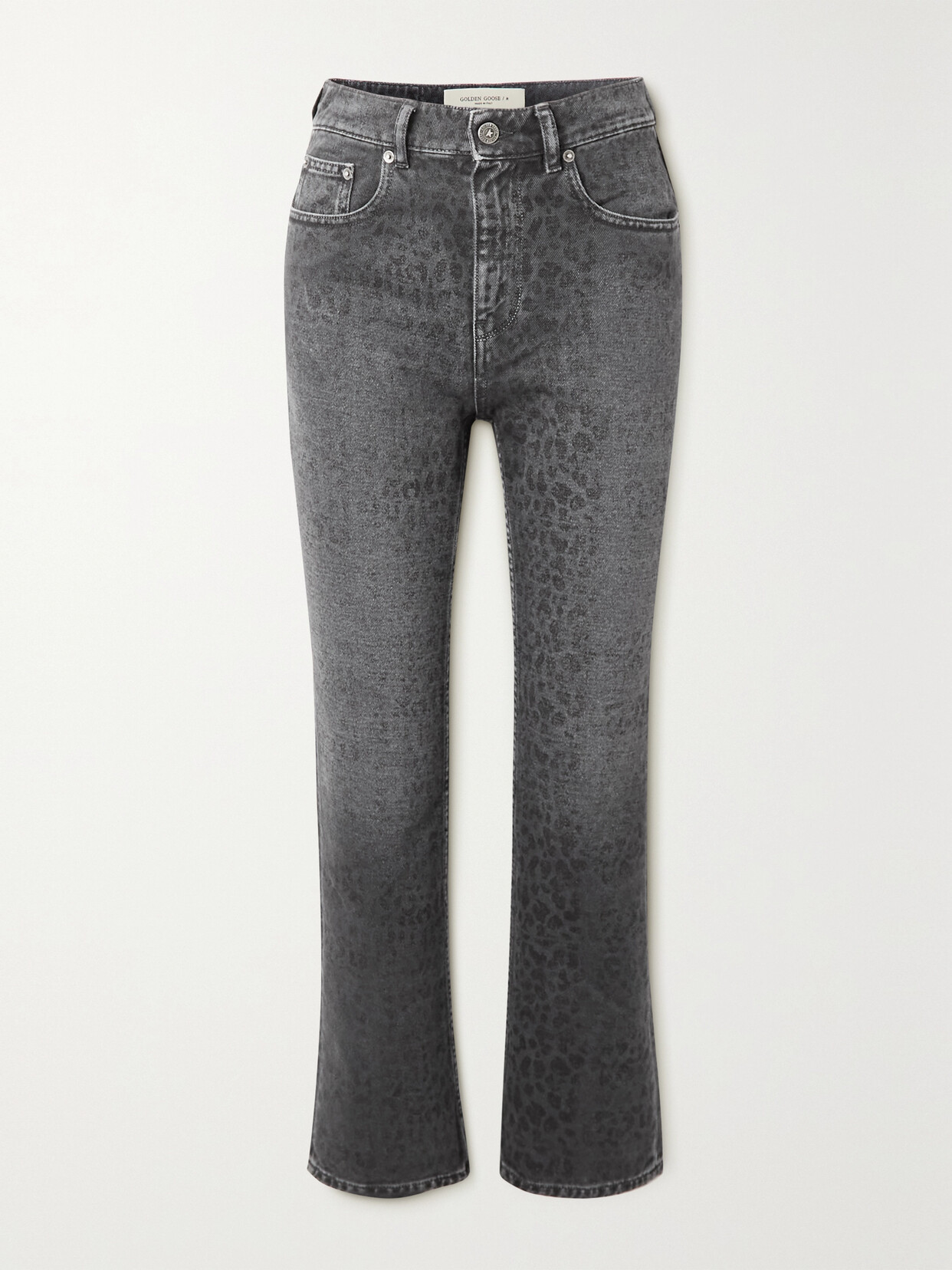 Golden Goose Journey Cropped Leopard-print High-rise Straight-leg Jeans In Gray