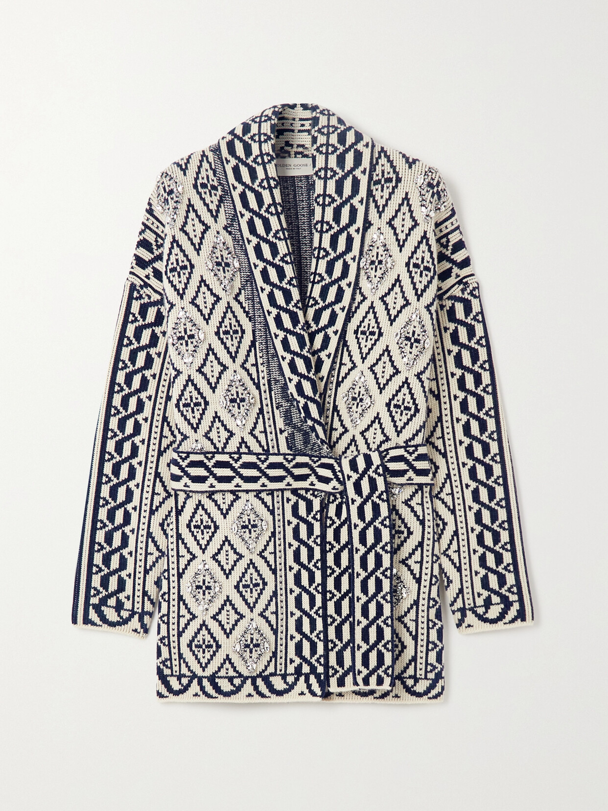 Golden Goose - Journey Belted Crystal-embellished Wool-blend Jacquard Cardigan - Blue