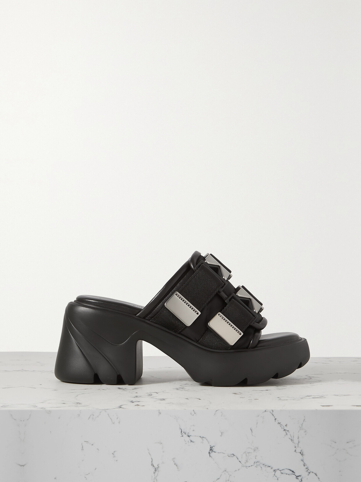 Bottega Veneta Flash Buckled Canvas Platform Mules In Black