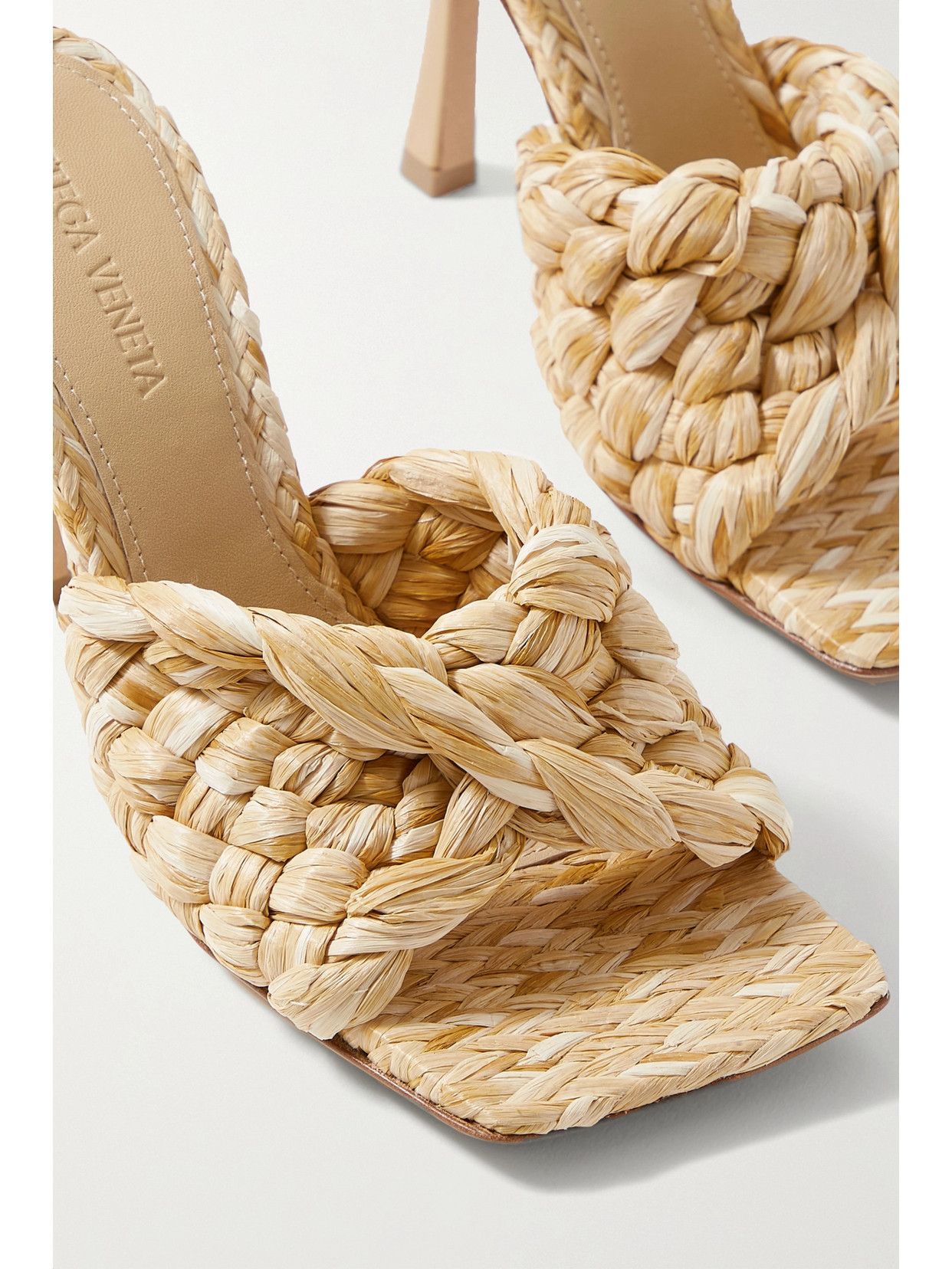 Shop Bottega Veneta Intrecciato Raffia Mules In Neutrals