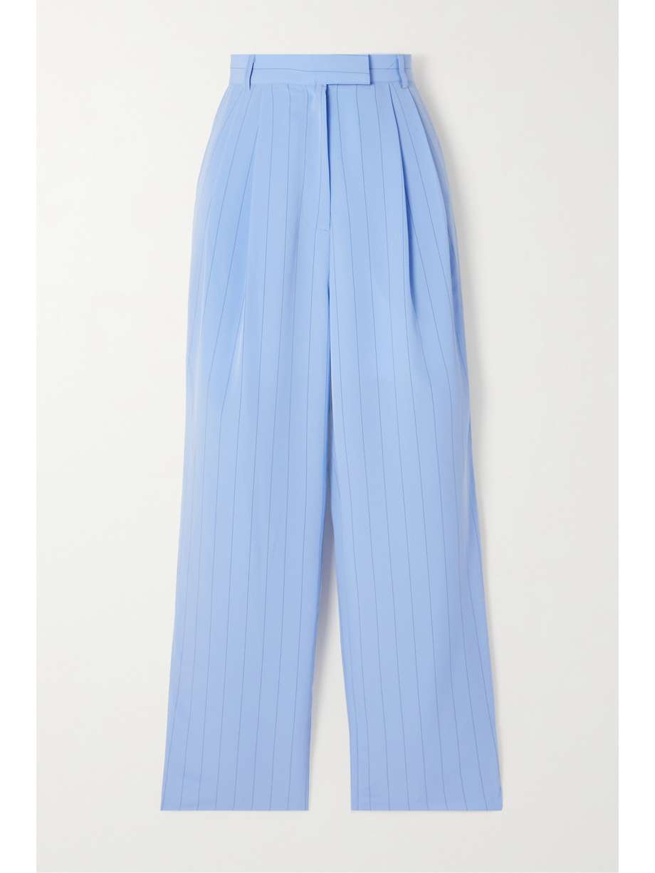 Bea pleated pinstriped crepe straight-leg pants