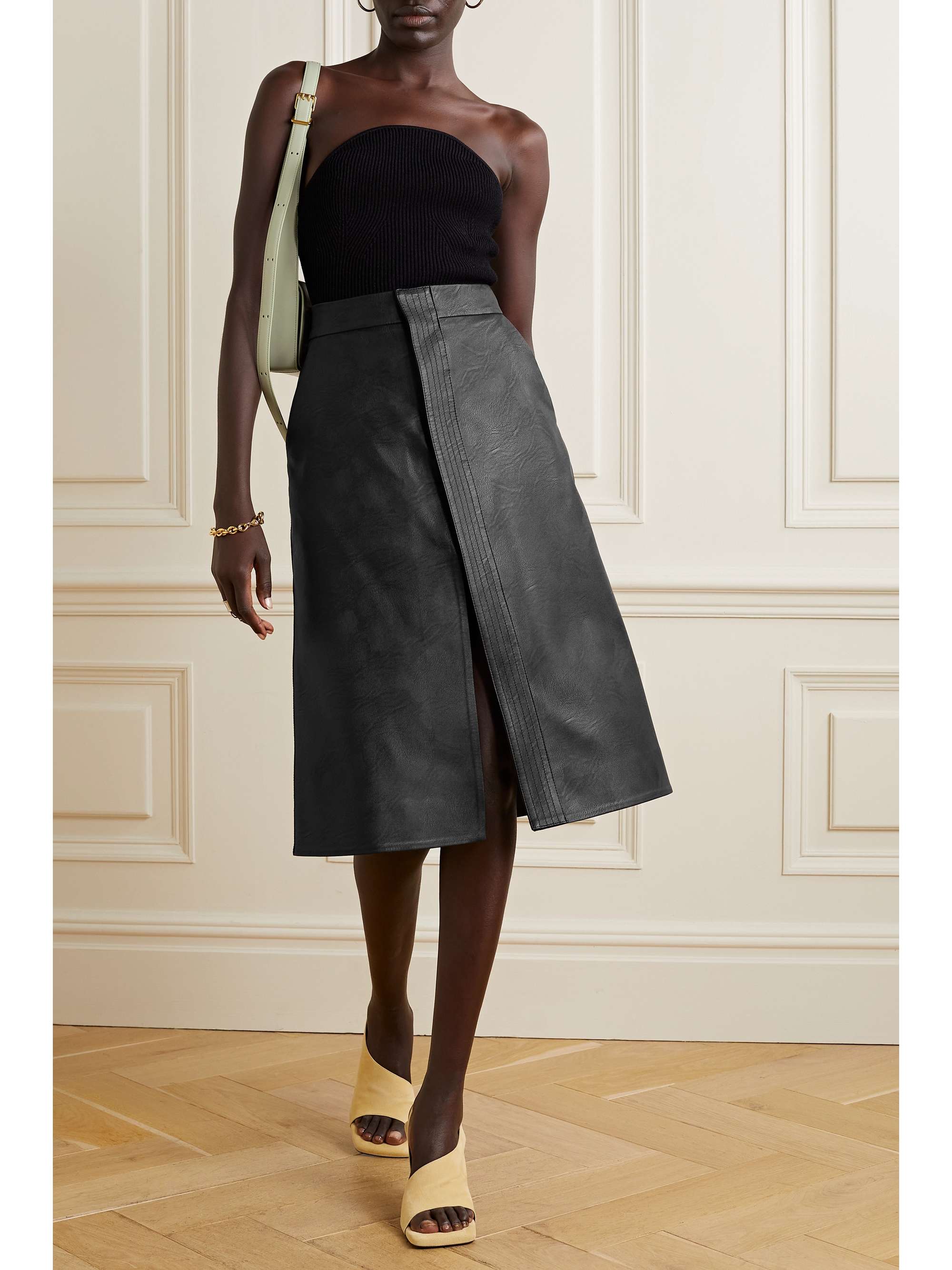 Leather a line midi skirt top