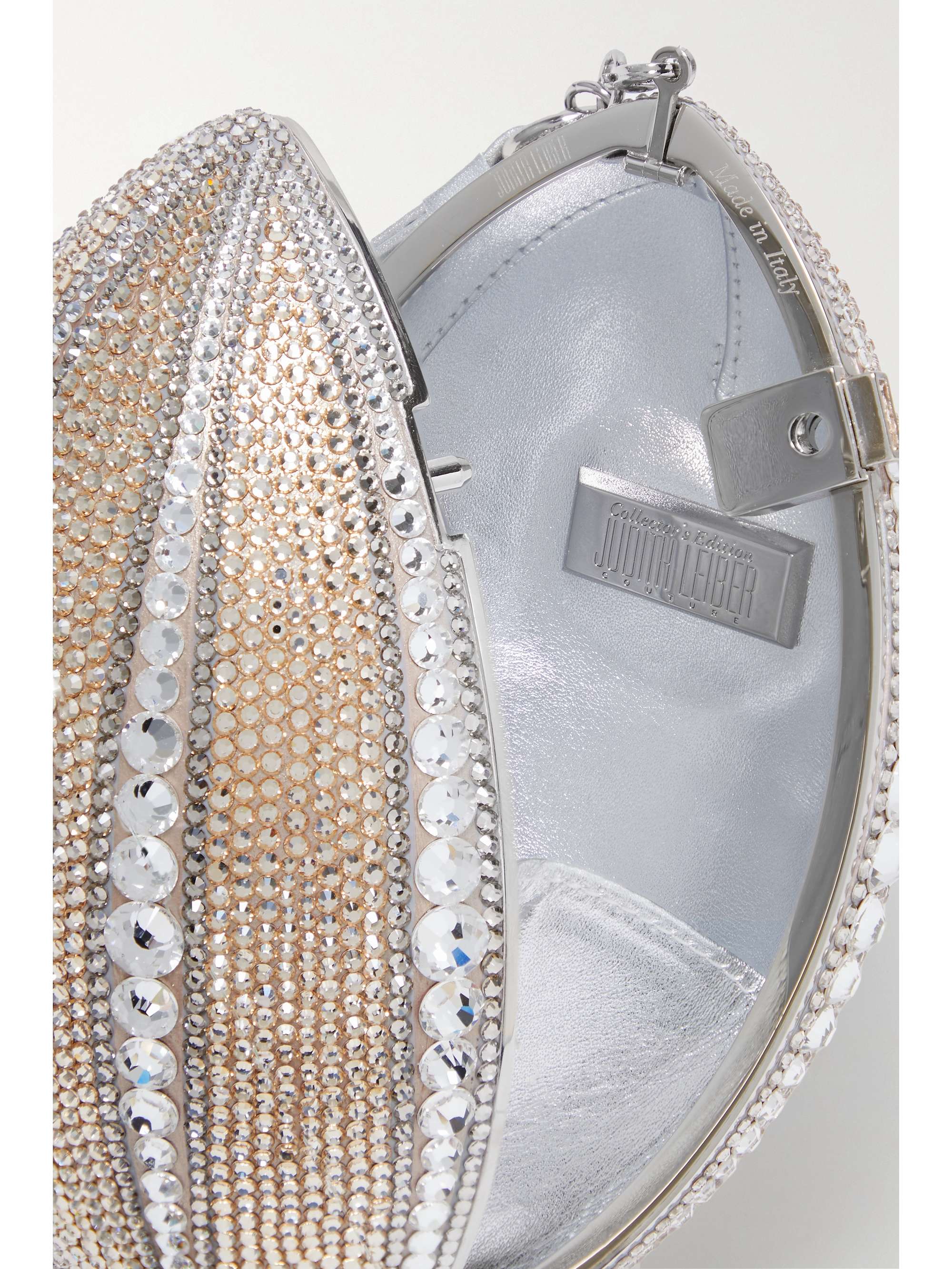 JUDITH LEIBER COUTURE Oval Drop crystal-embellished silver-tone clutch