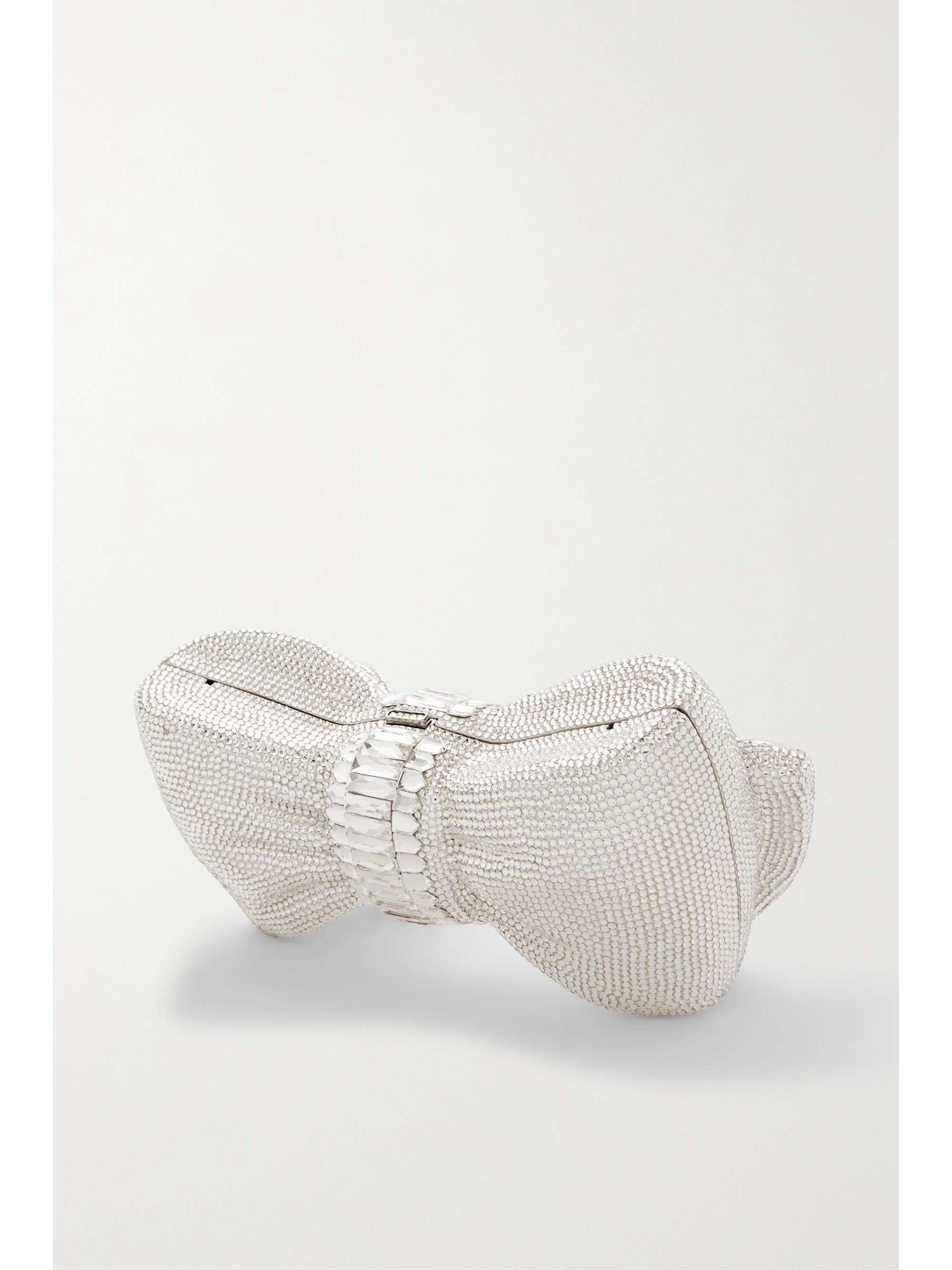 JUDITH LEIBER COUTURE Bow Deco Gems Rhine crystal-embellished silver-tone clutch