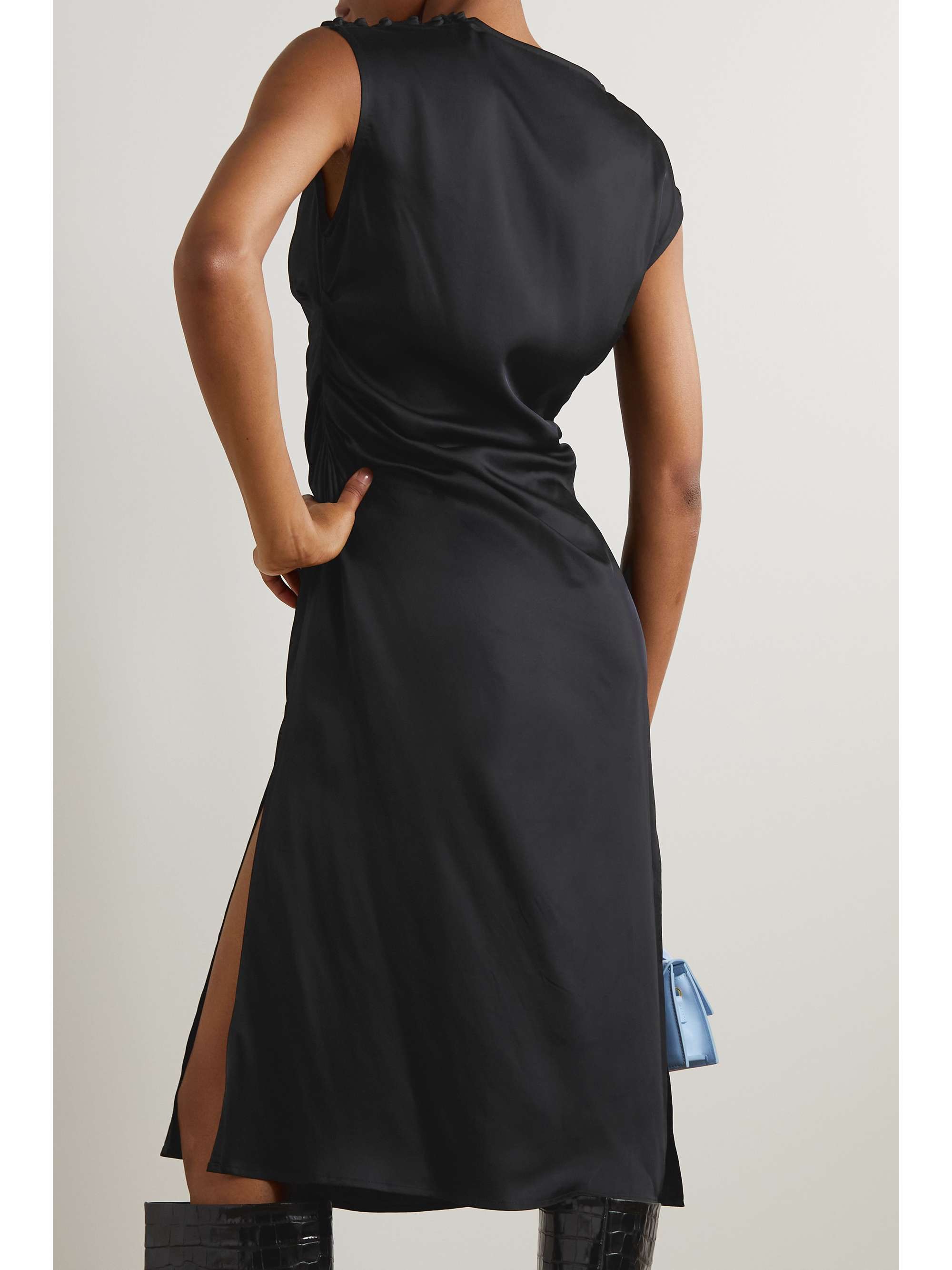 HOLZWEILER Isabell button-embellished gathered satin midi dress