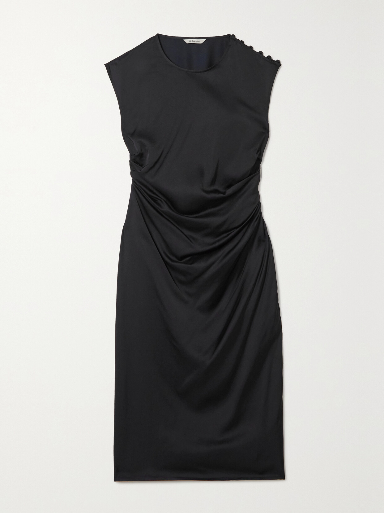 Holzweiler - Isabell Button-embellished Gathered Satin Midi Dress - Black