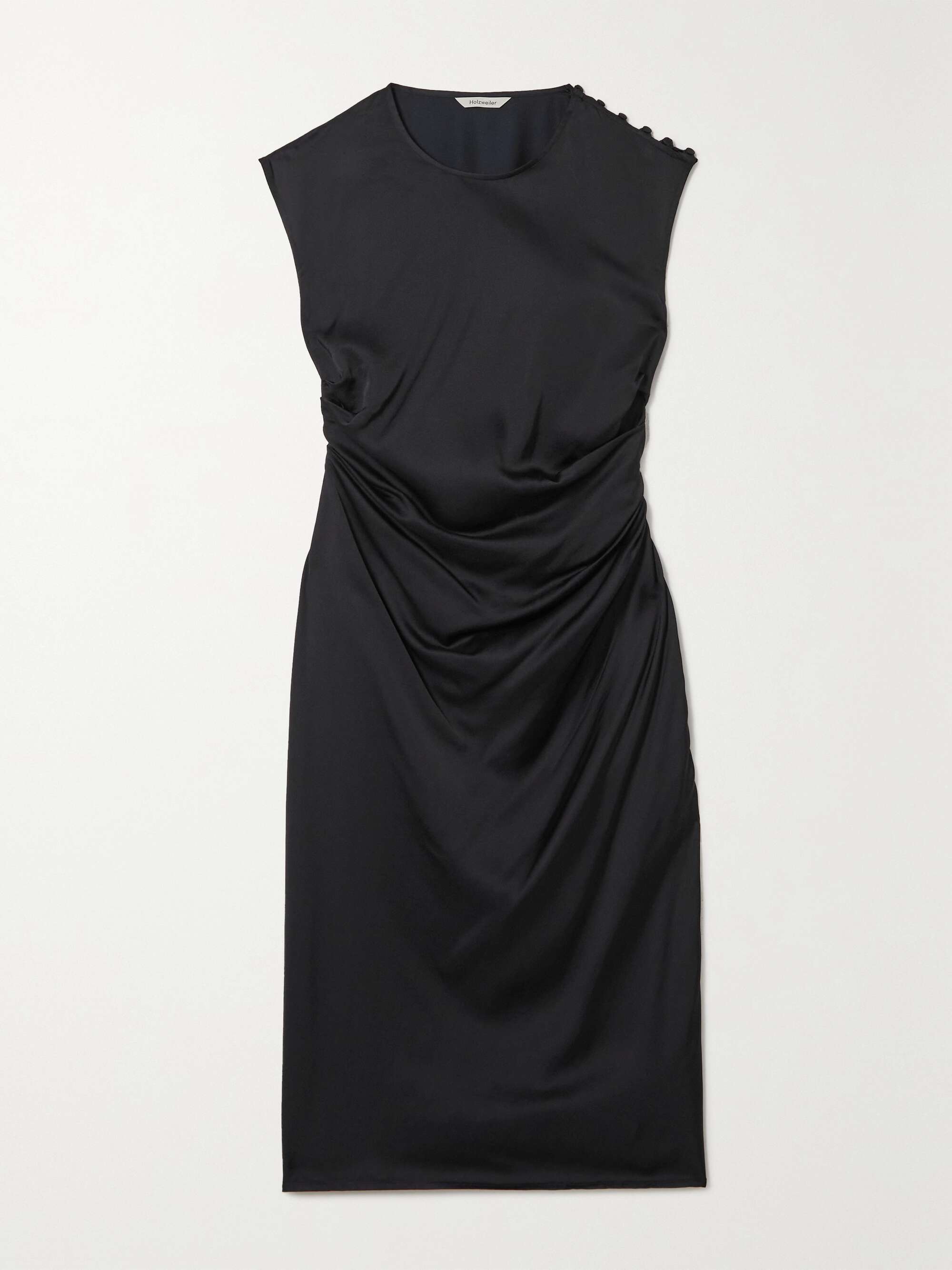 HOLZWEILER Isabell button-embellished gathered satin midi dress