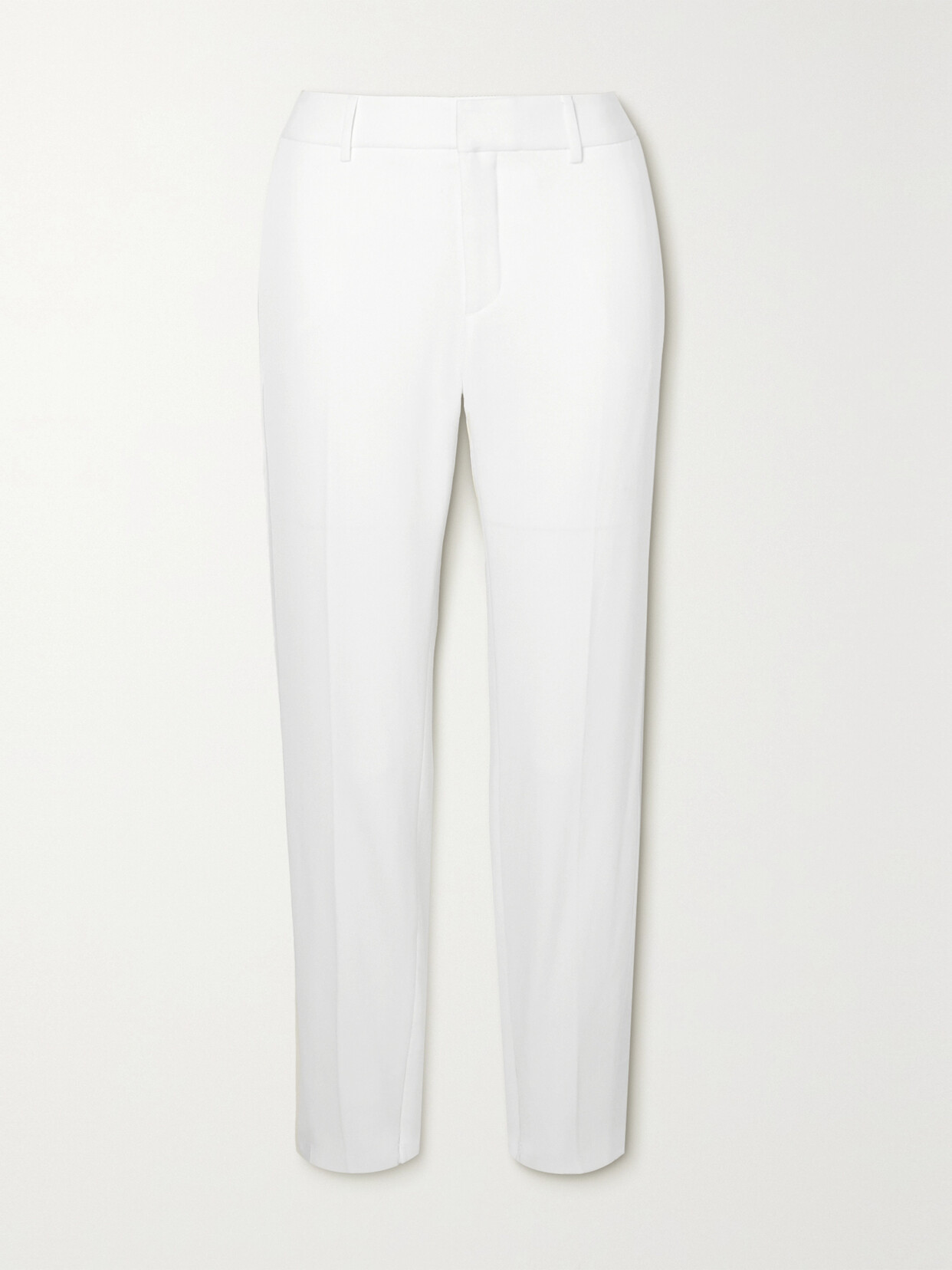 Shop Saint Laurent Satin-trimmed Wool-twill Tapered Pants In Off-white