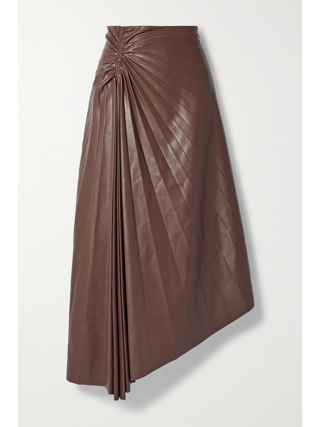 A.l.c Tracy Asymmetric Pleated Vegan Leather Skirt In Brown