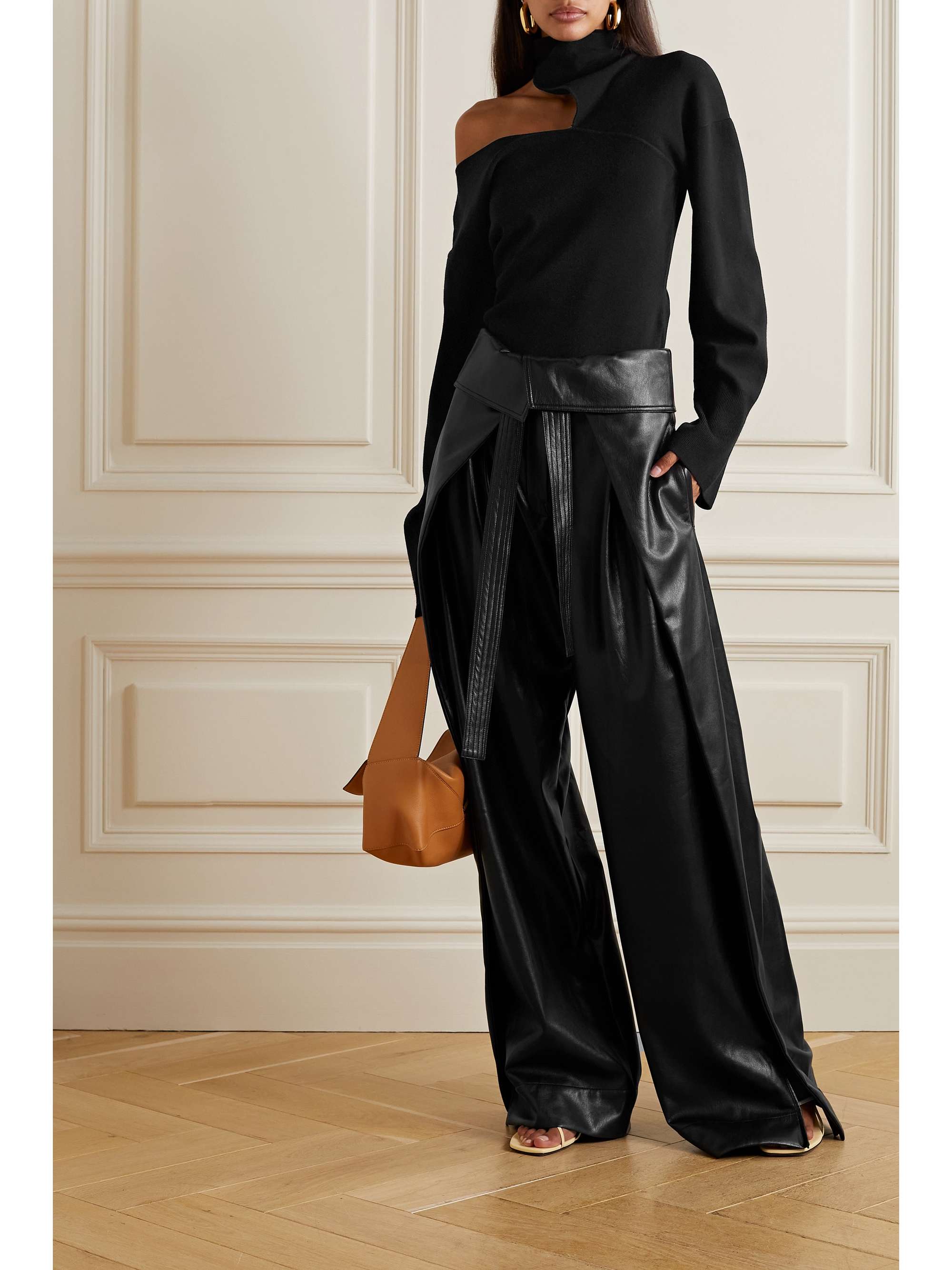 A.L.C. Emilio tie-detailed layered faux leather wide-leg pants