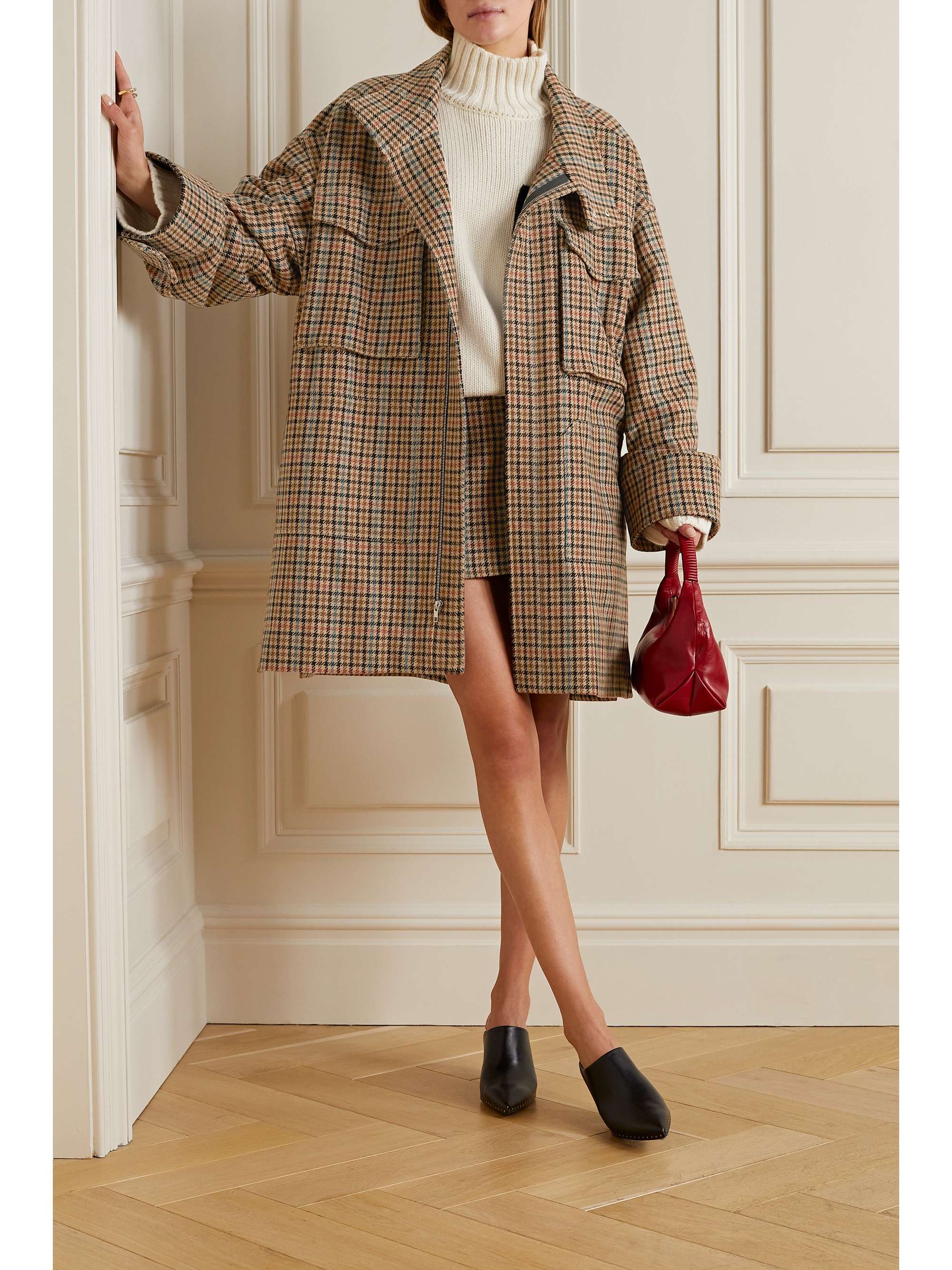 A.L.C. Rylee wrap-effect houndstooth wool-blend mini skirt