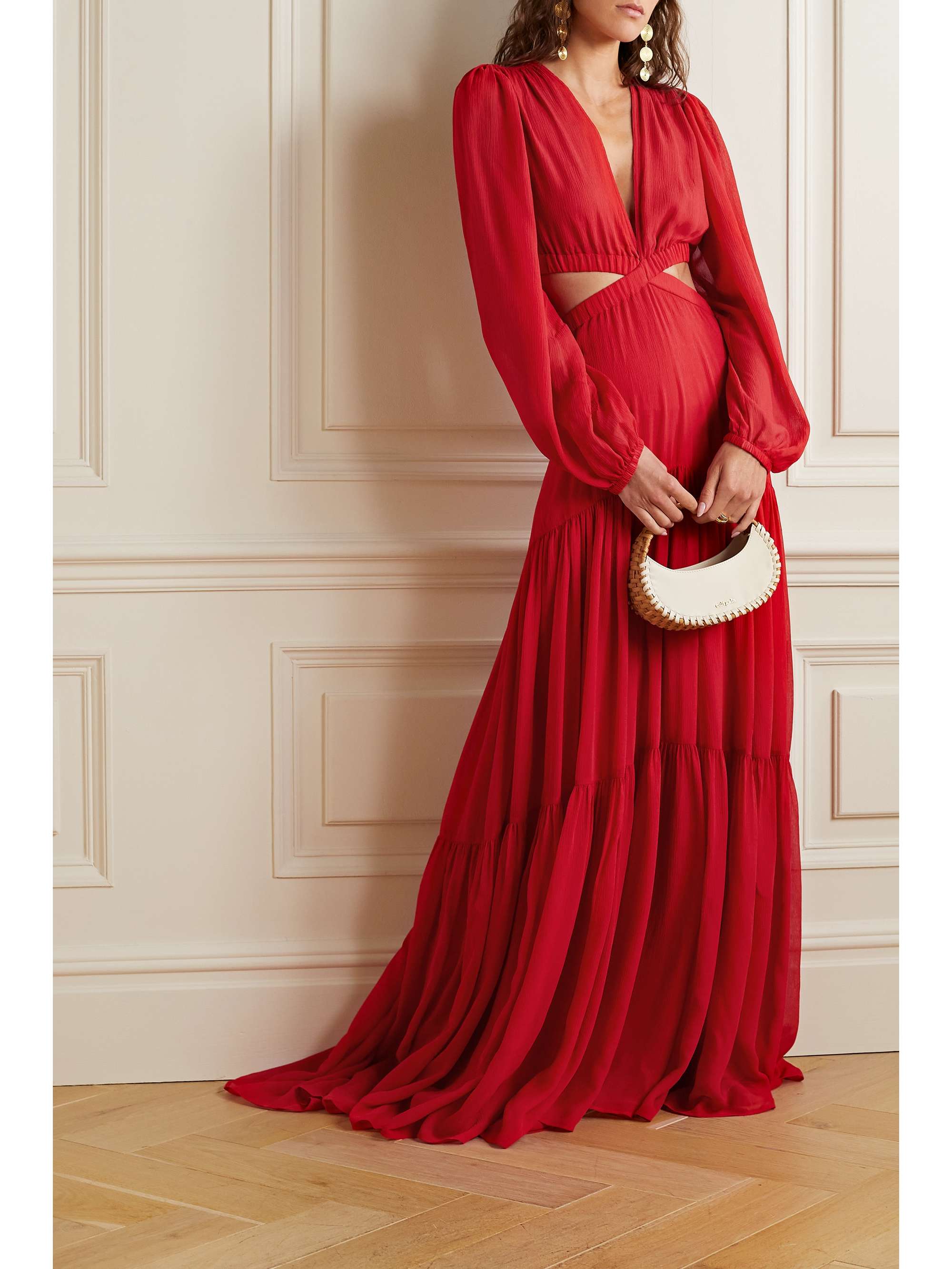 A.L.C. Isabelle tiered cutout silk-crepon maxi dress