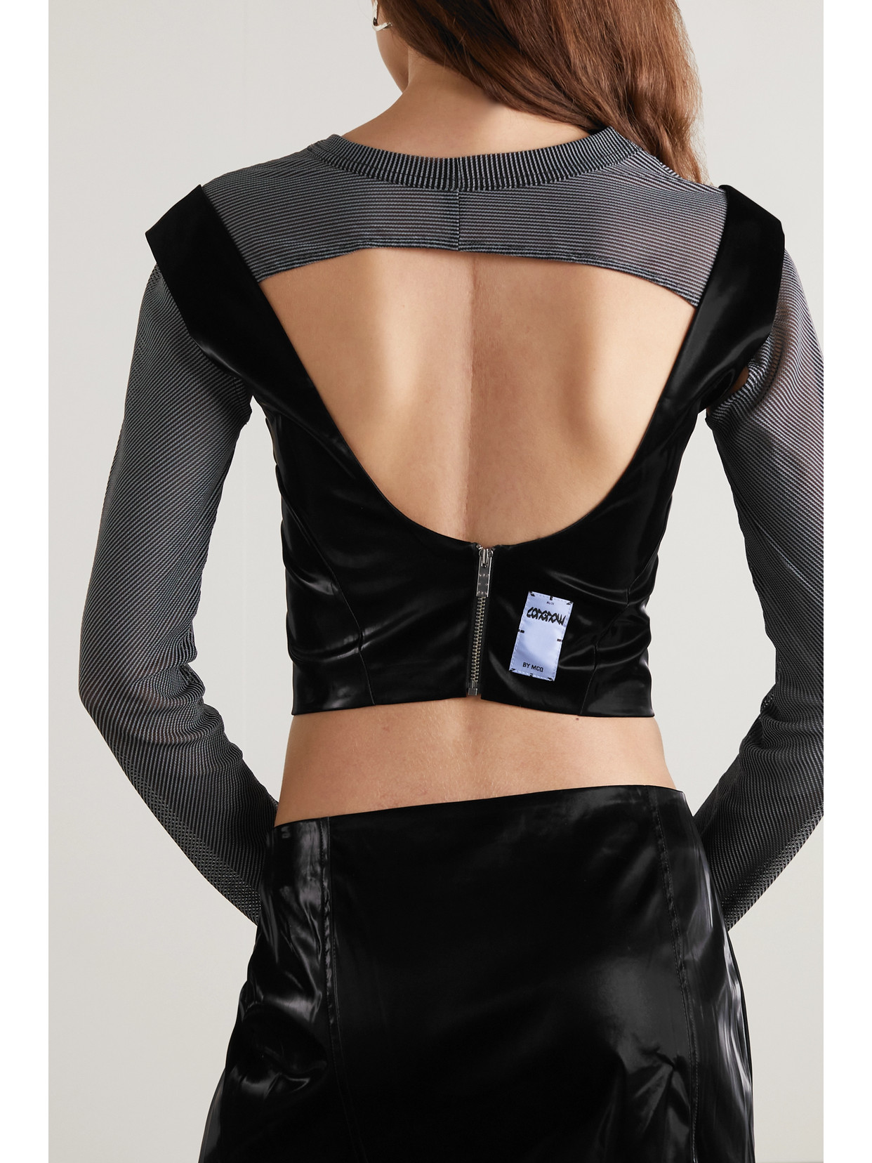 Mcq Alexander Mcqueen - Cropped Striped Woven And Vinyl Tank