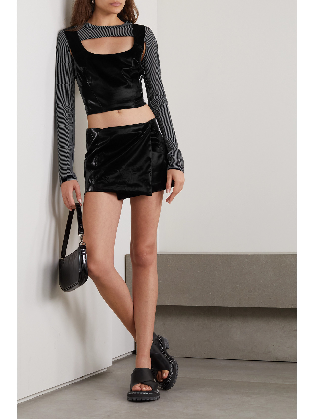 Mcq Alexander Mcqueen - Cropped Striped Woven And Vinyl Tank