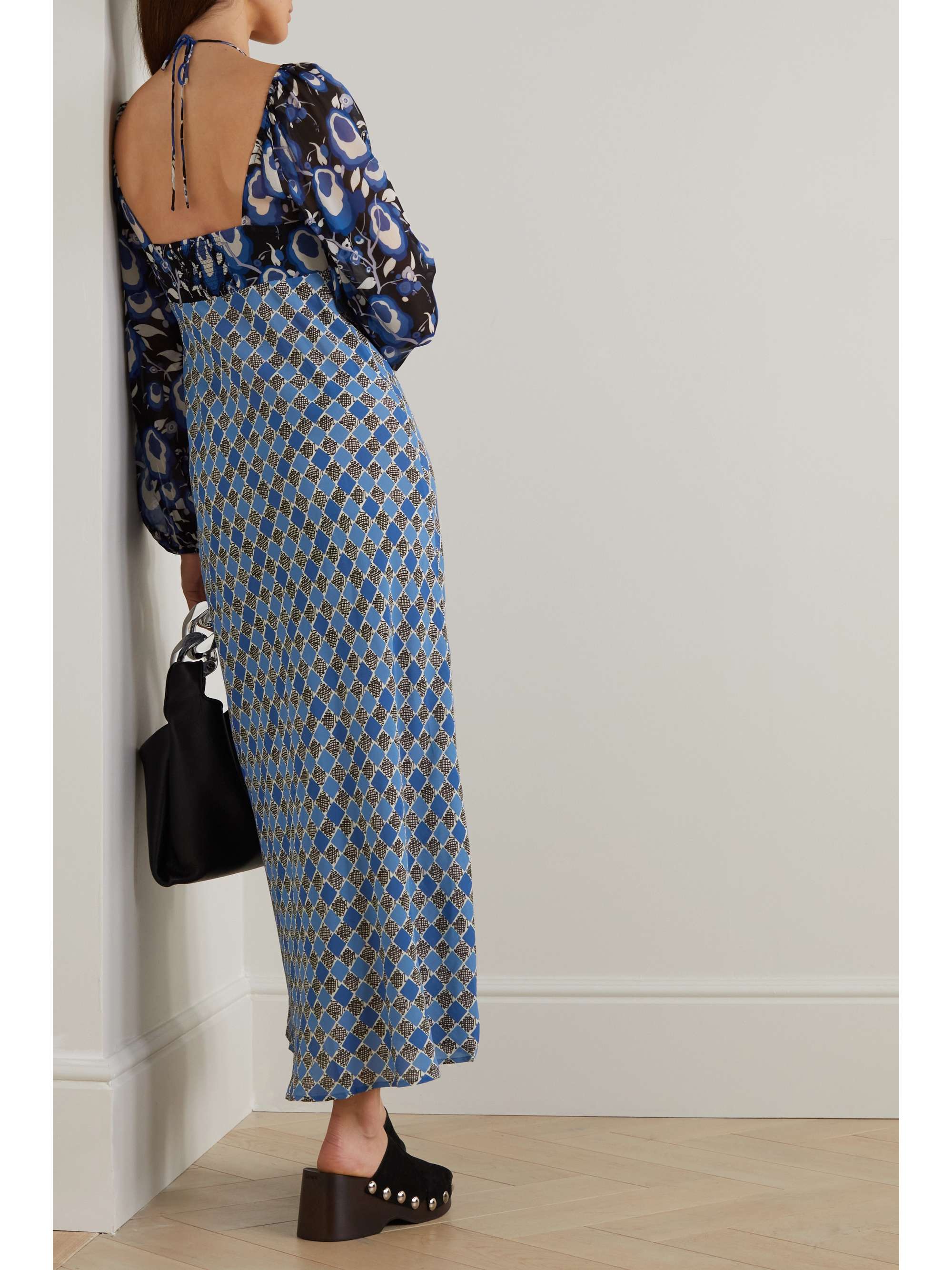 RIXO Jeanie embellished printed woven halterneck midi dress