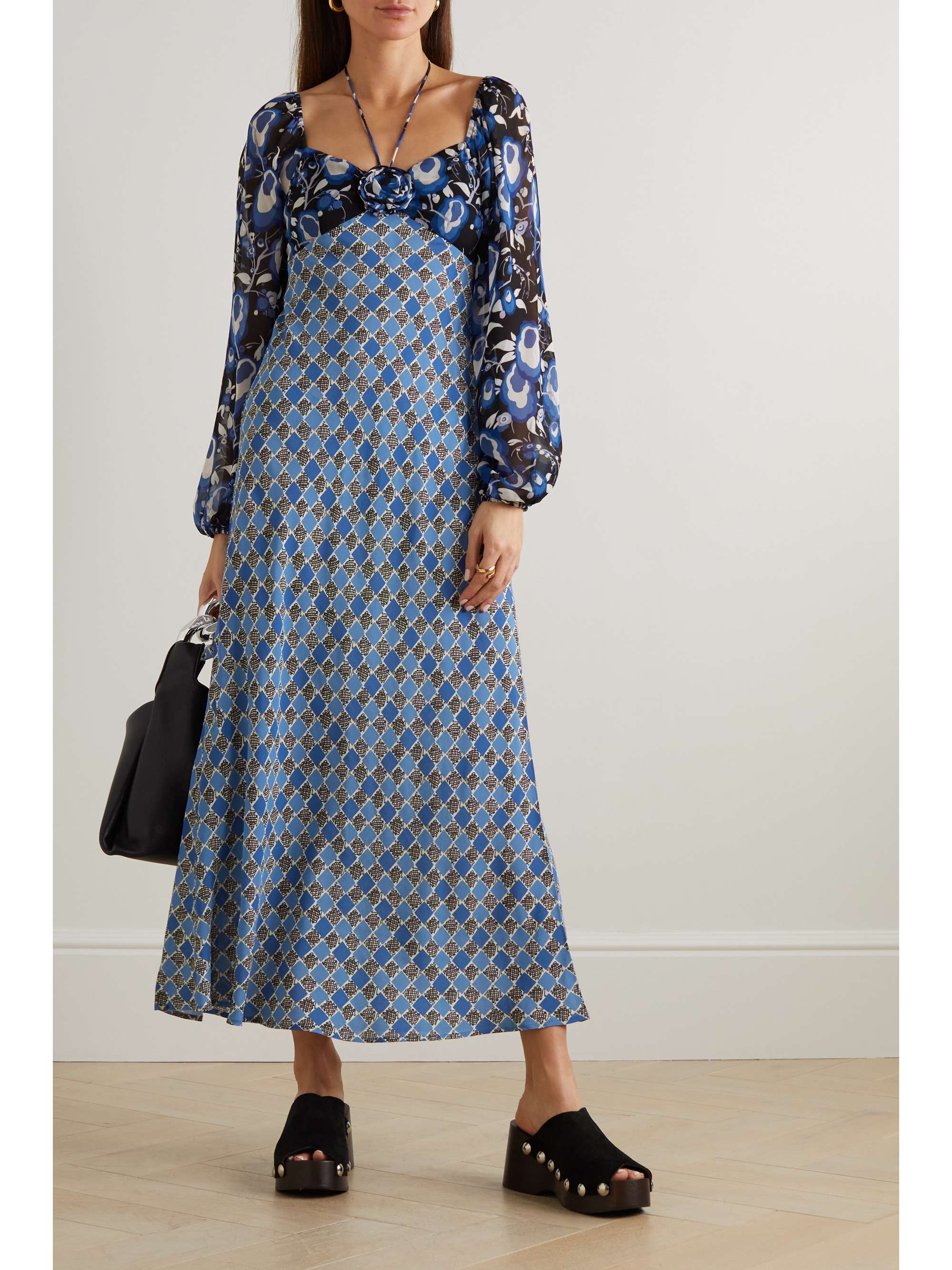 RIXO Jeanie embellished printed woven halterneck midi dress
